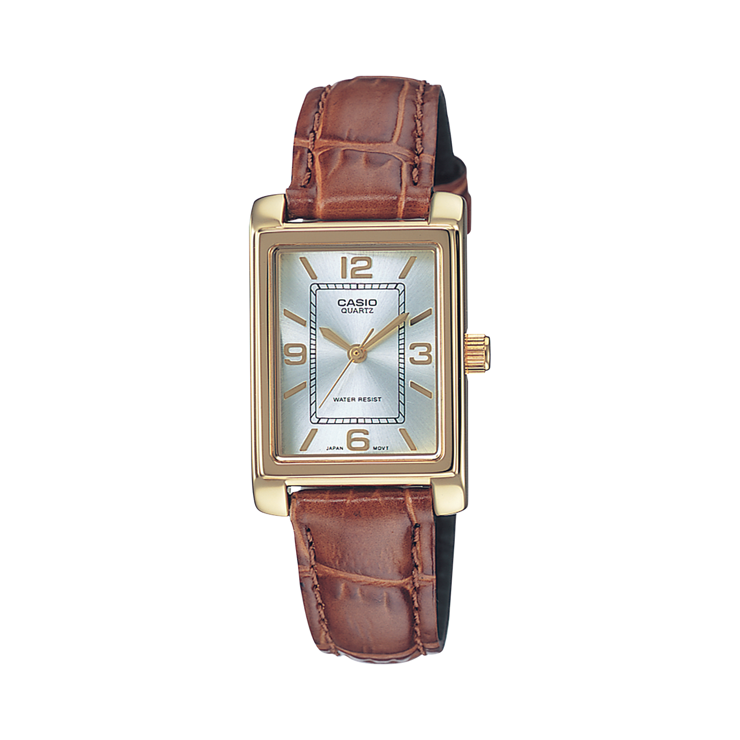 CASIO LTP-1234PGL-7AEG originale – vista frontale orologio donna (dorato, cinturino pelle marrone)
