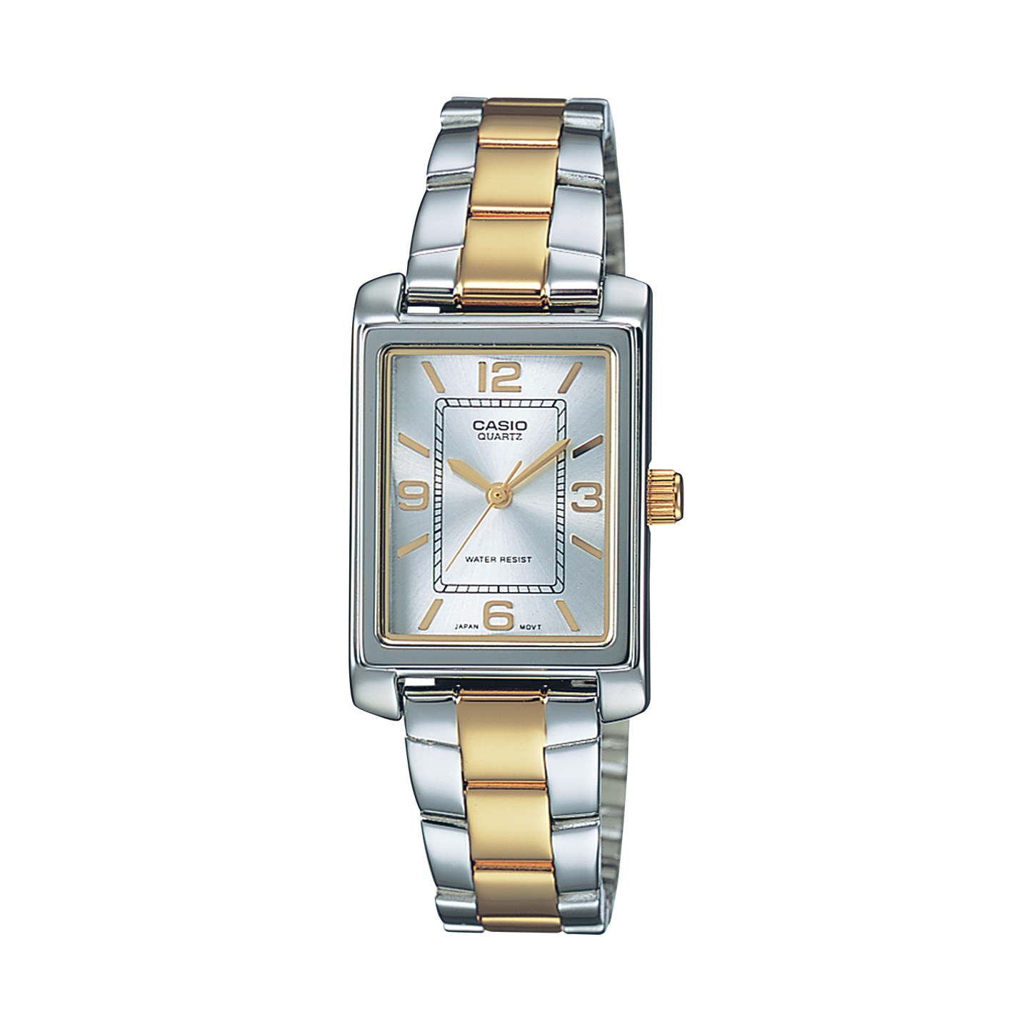 CASIO LTP-1234PSG-7AEG originale – vista frontale orologio donna (bracciale acciaio, datario)