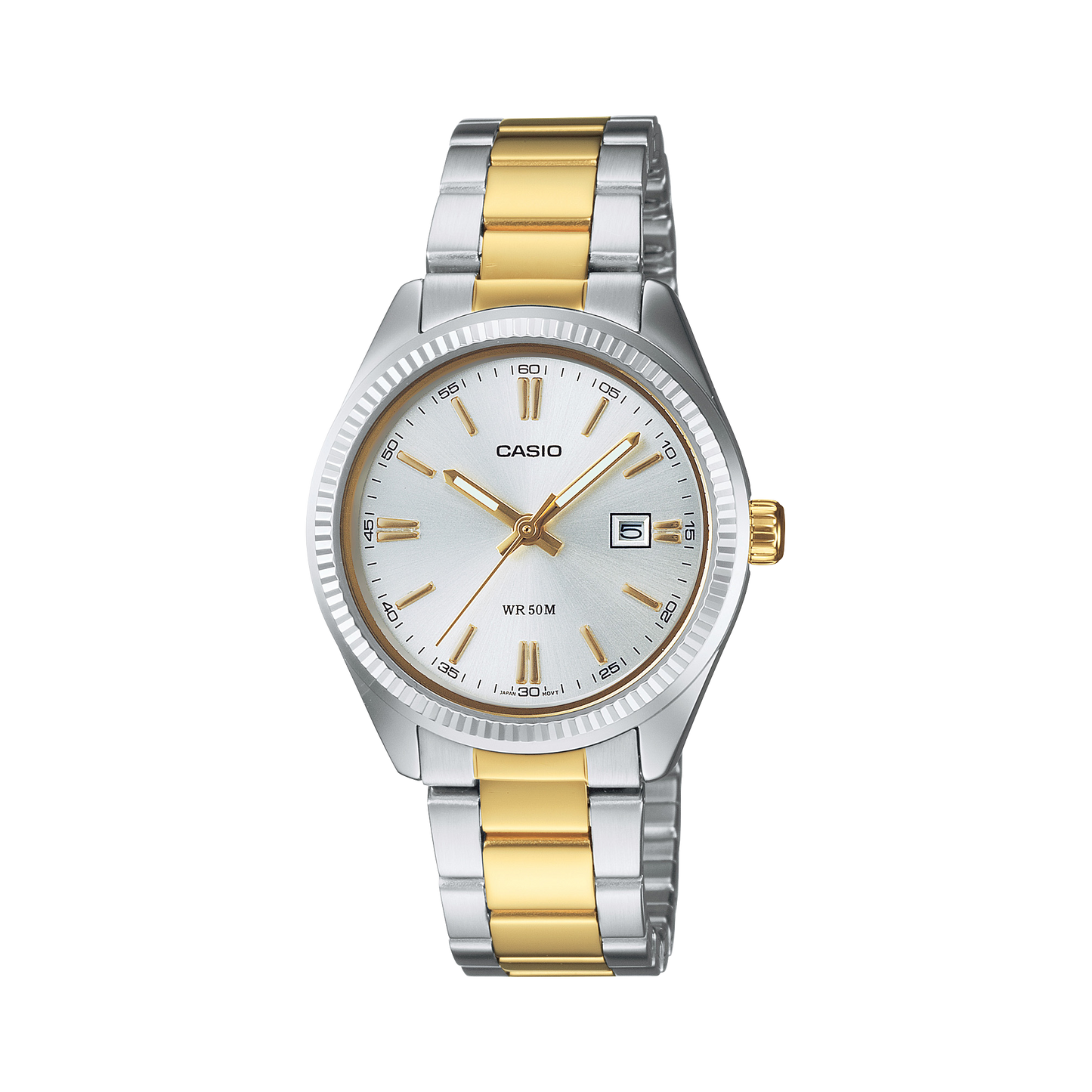 CASIO LTP-1302PSG-7AVEG originale – vista frontale orologio donna (acciaio, datario)
