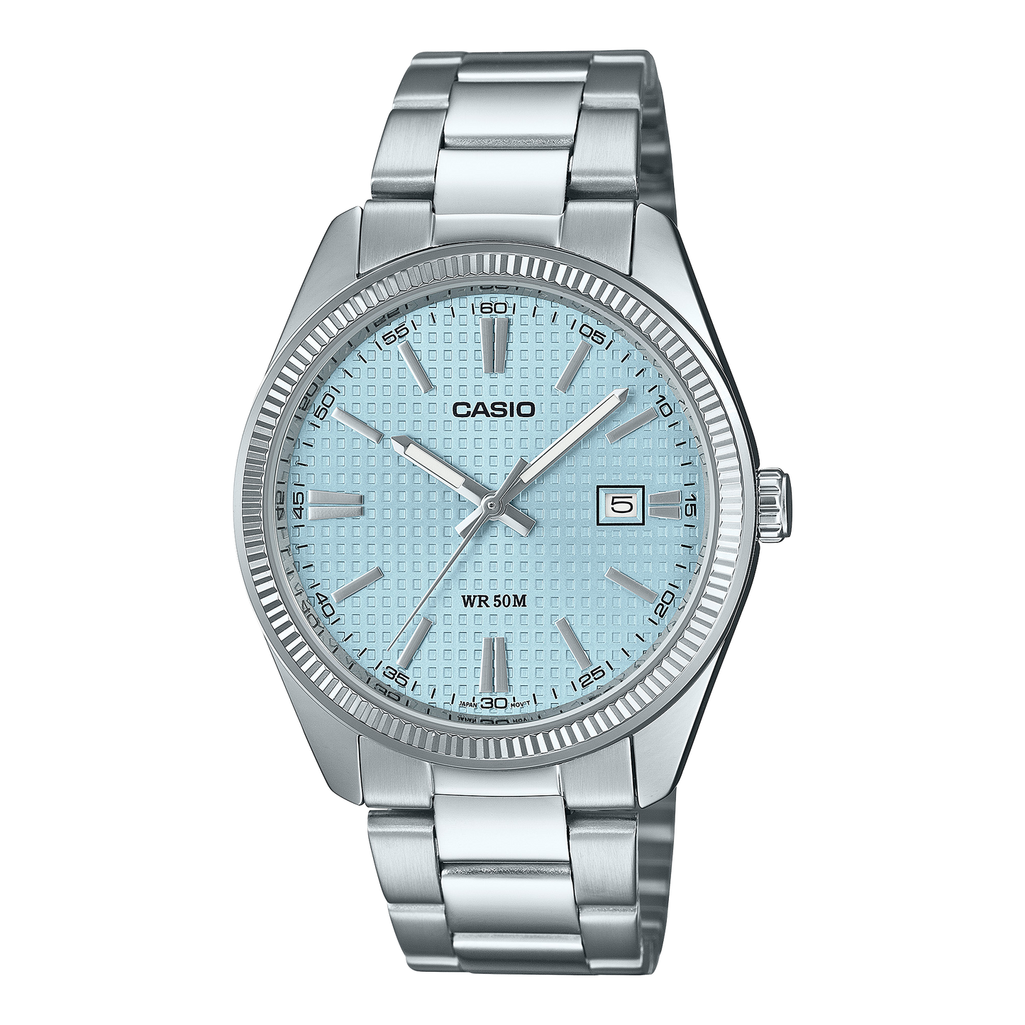 CASIO MTP-1302PE-2AVEF originale – vista frontale orologio uomo (acciaio, quadrante guilloché, datario)