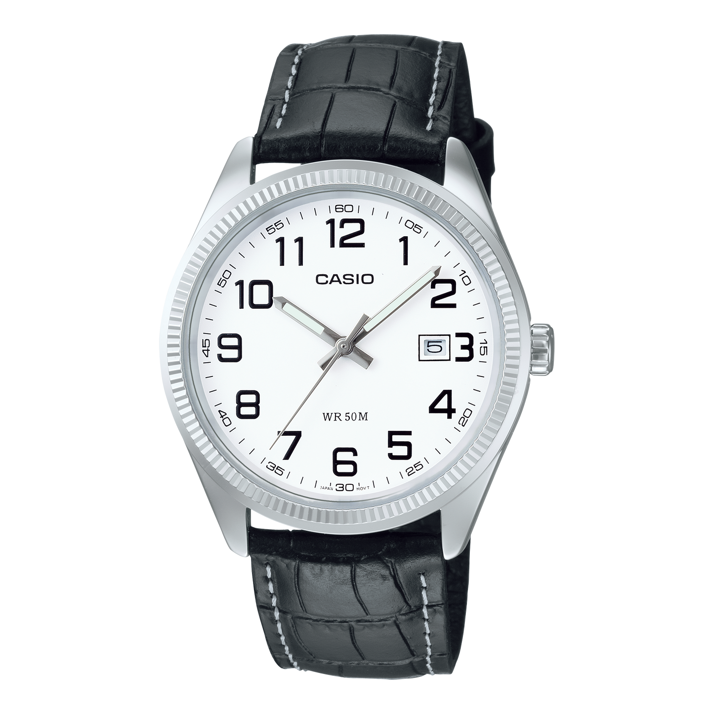 CASIO MTP-1302PL-7BVEF originale – vista frontale orologio uomo (acciaio, cinturino pelle, datario)