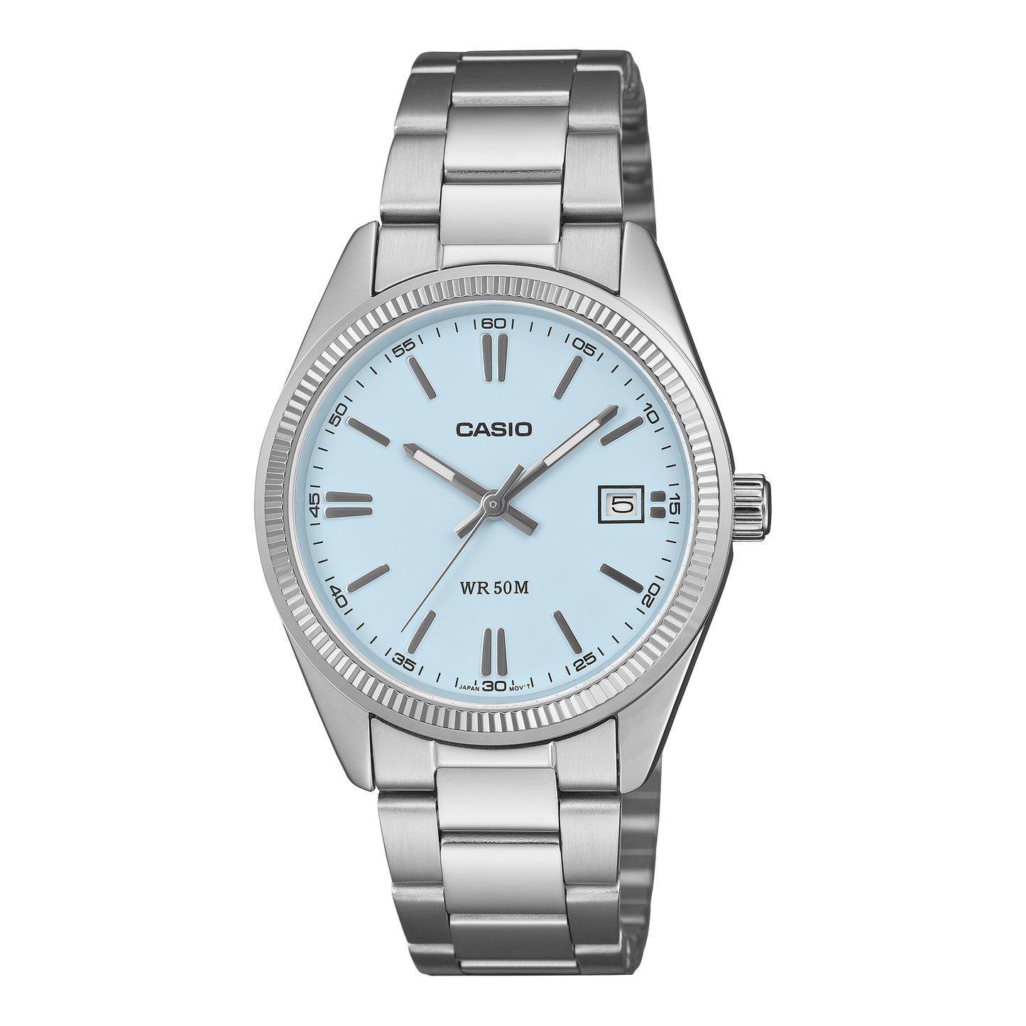 CASIO UTP-1302PD-2A2VEF originale – vista frontale orologio unisex (acciaio, quadrante azzurro, datario)