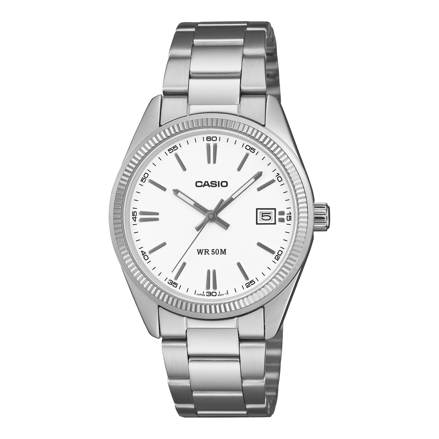 CASIO UTP-1302PD-7AVEF originale – vista frontale orologio unisex (acciaio, quadrante bianco, datario)