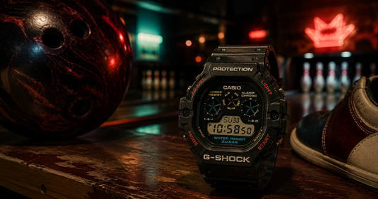 Casio G-Shock DW-5900C in ambientazione bowling vintage anni '90