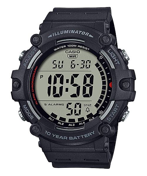 CASIO AE-1500WH-1AVEF originale – vista frontale orologio digitale (nero, quadrante largo)