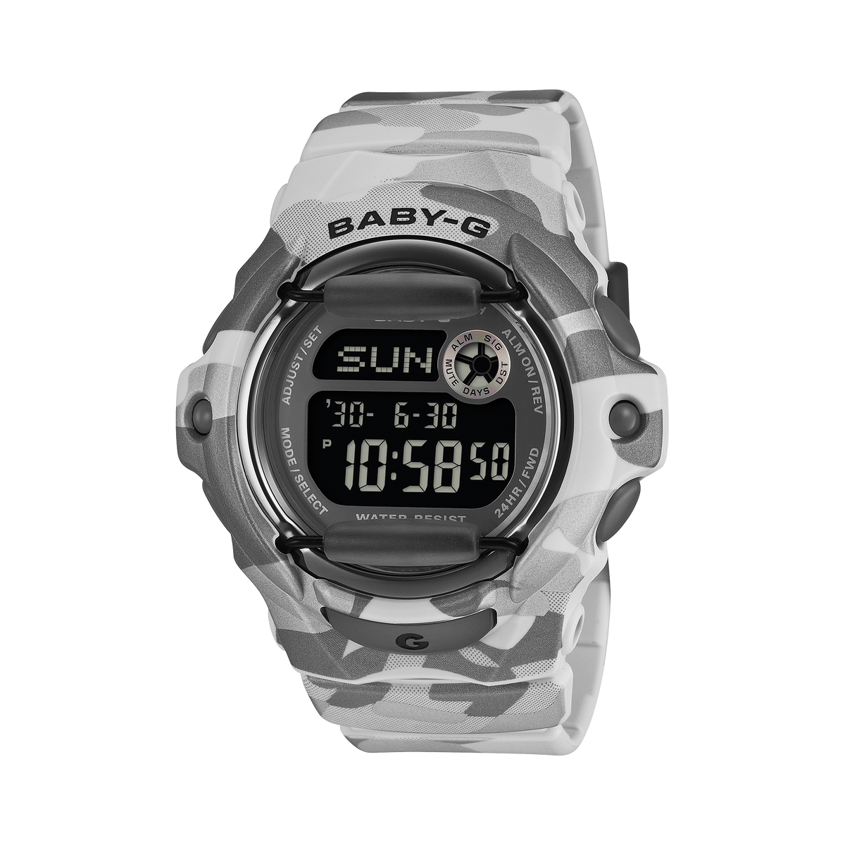 CASIO BABY-G BG-169CMB-8ER originale – vista frontale orologio grigio finitura metallica ion-plated