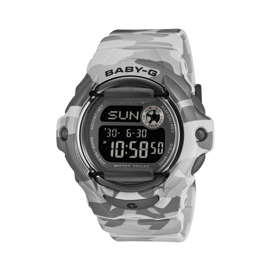 CASIO BABY-G BG-169CMB-8ER originale – vista frontale orologio grigio finitura metallica ion-plated