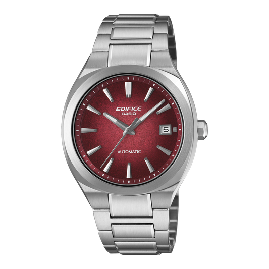 CASIO EDIFICE EFK-200D-4AER originale – vista frontale orologio automatico acciaio quadrante rosso gradient