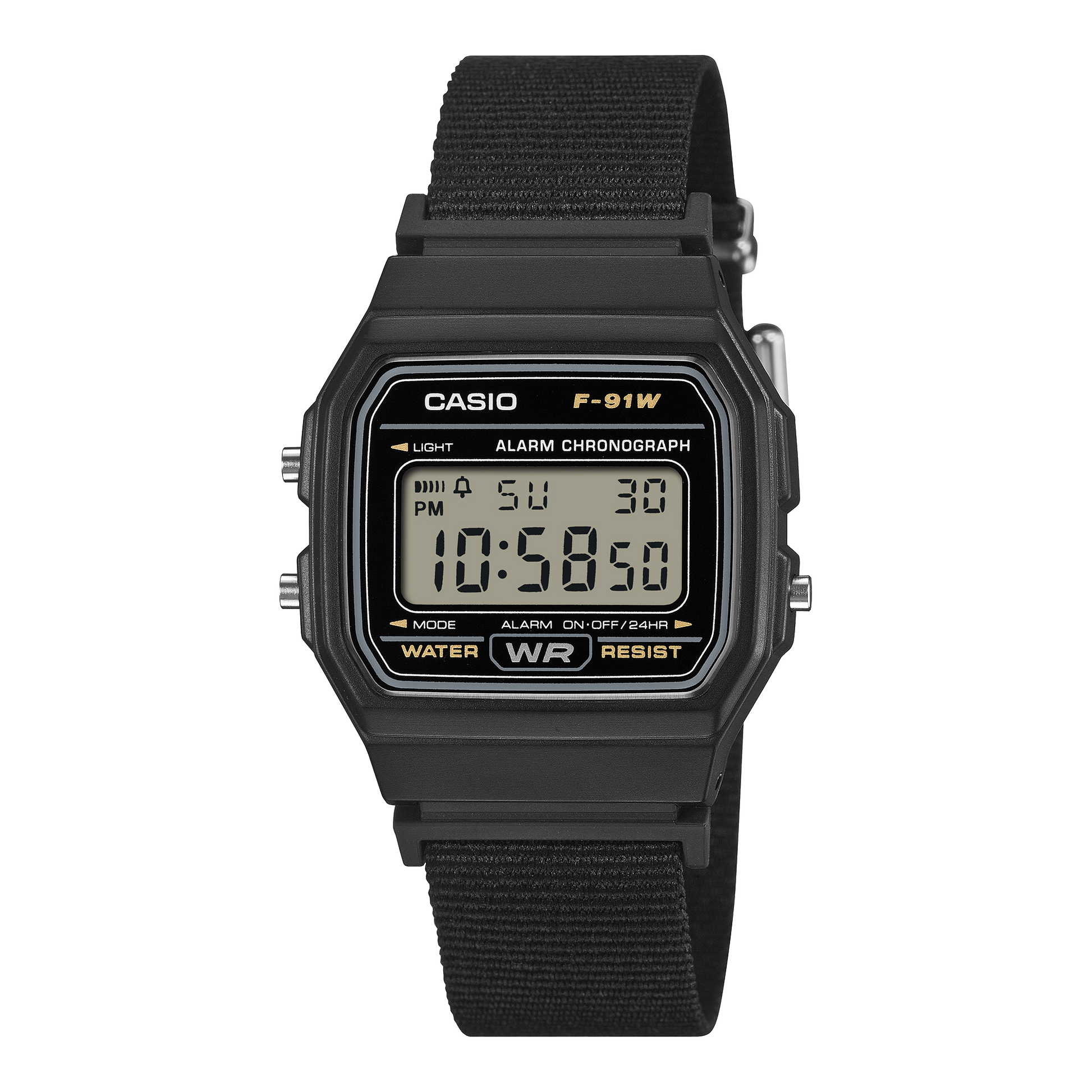 CASIO F-91WF-1AEF originale – F-91 nero con cinturino in tessuto riciclato