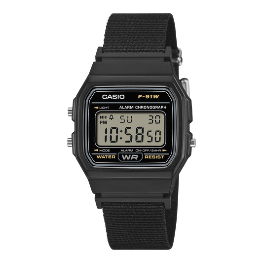 CASIO F-91WF-1AEF originale – F-91 nero con cinturino in tessuto riciclato