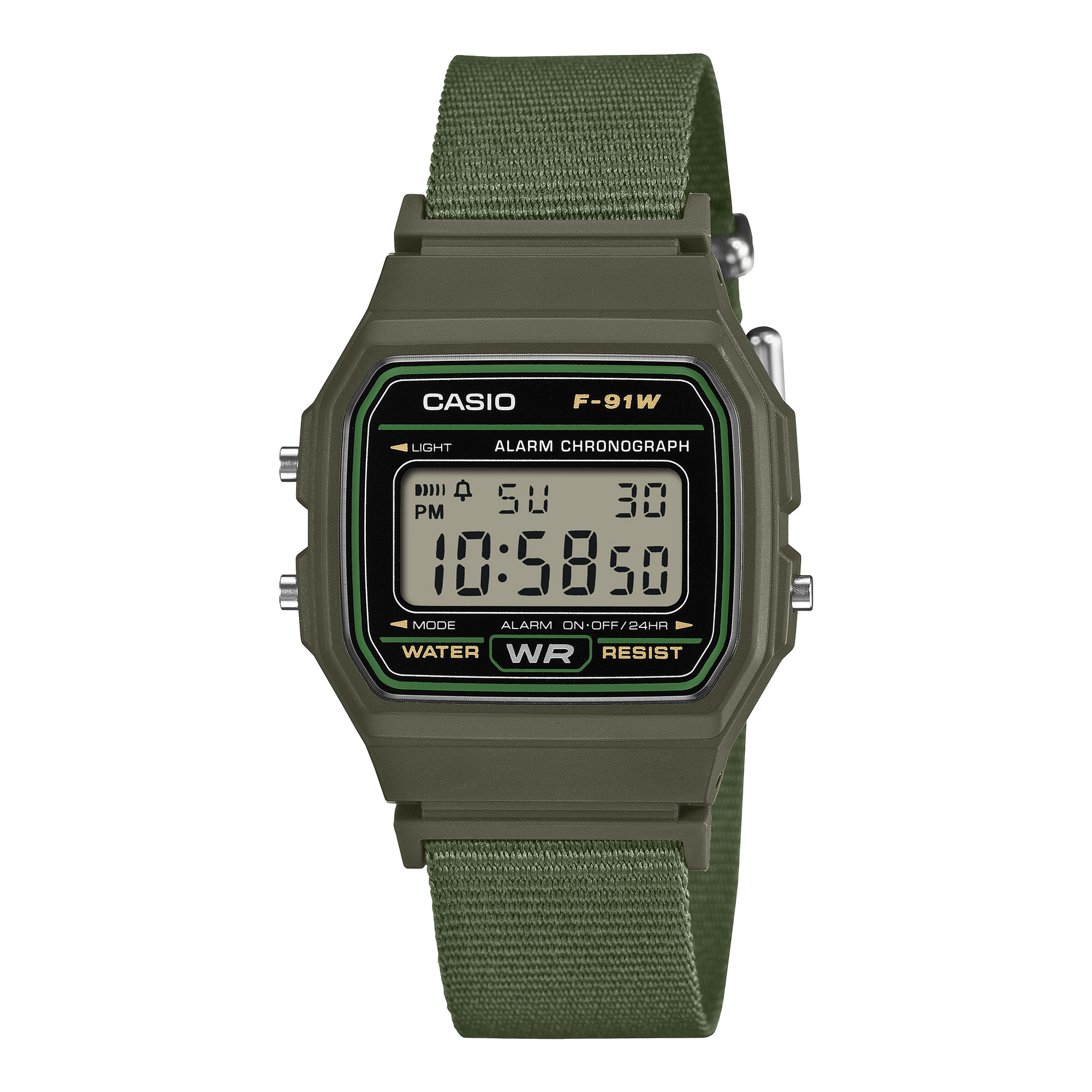CASIO F-91WF-3AEF originale – F-91 verde con cinturino in tessuto riciclato