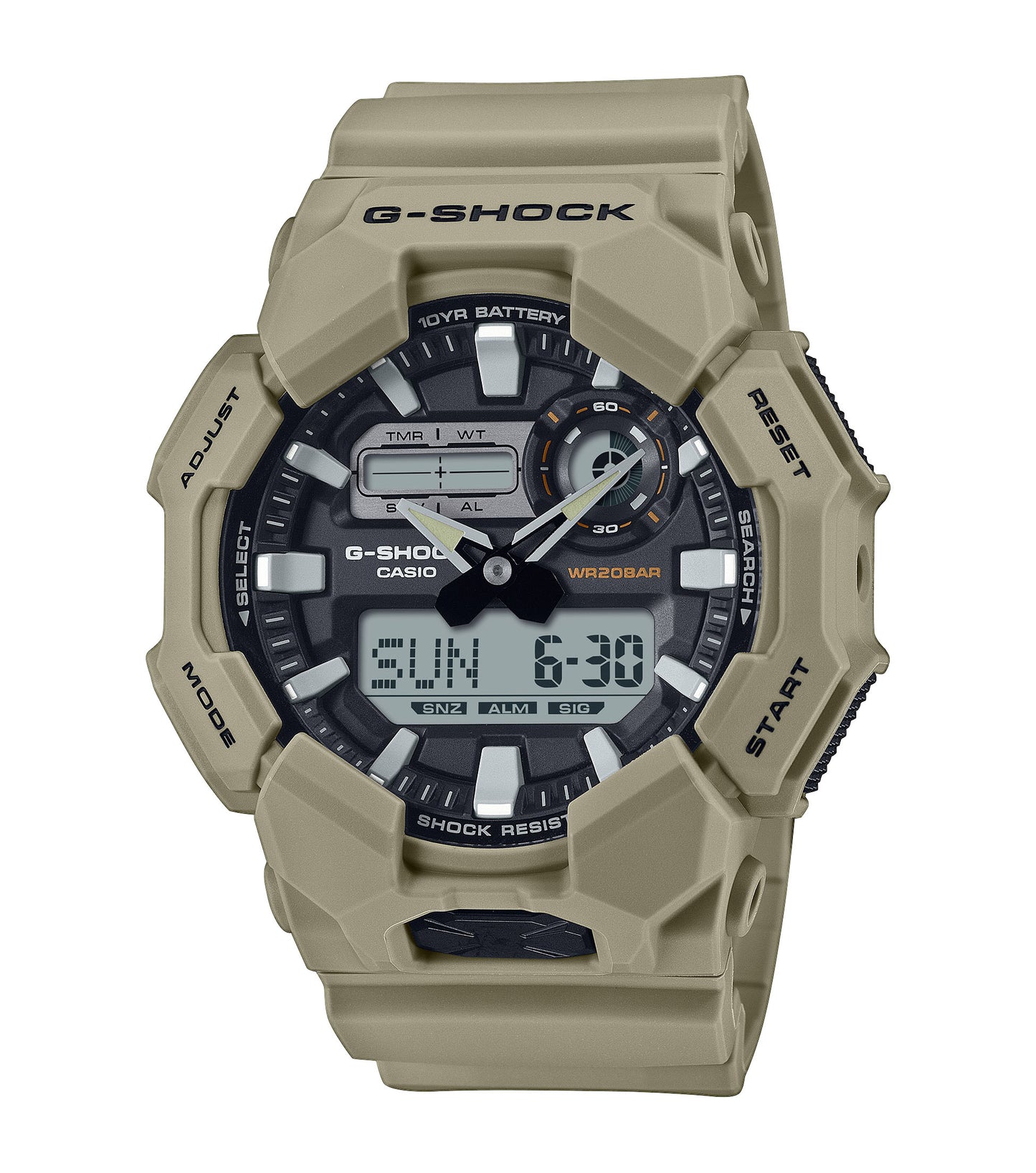 CASIO G-SHOCK GA-010-5AER originale – vista frontale orologio uomo (resistente 200m, antiurto, design sportivo)