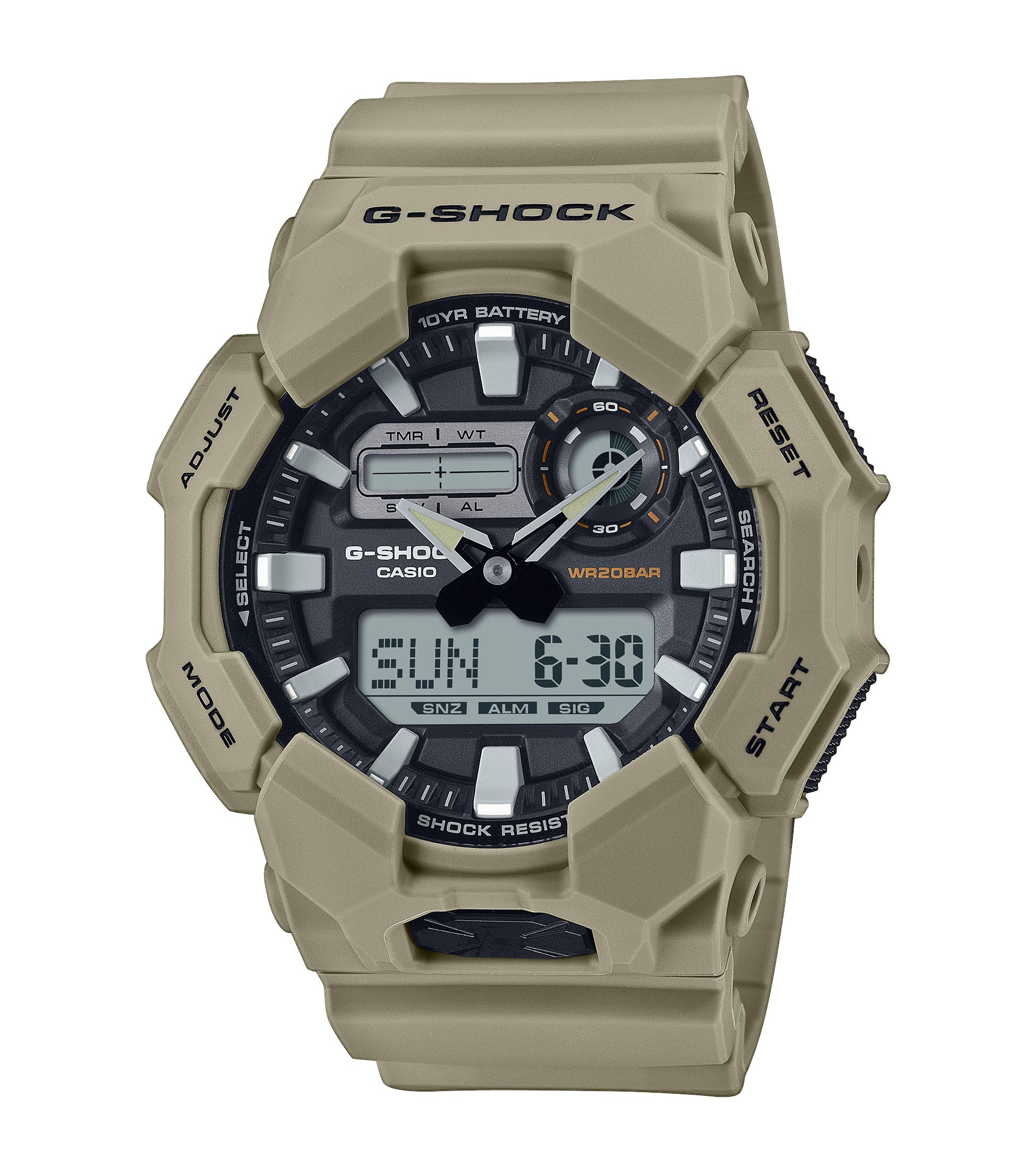 CASIO G-SHOCK GA-010-5AER originale – vista frontale orologio uomo (resistente 200m, antiurto, design sportivo)