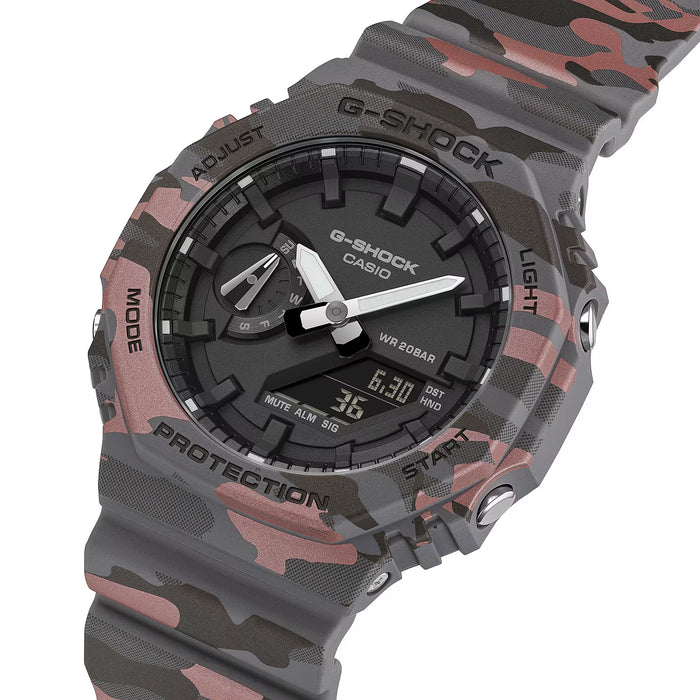 CASIO G-SHOCK GA-2100CM-8AER originale – dettaglio cassa orologio uomo ottagonale camouflage verde (20 bar)