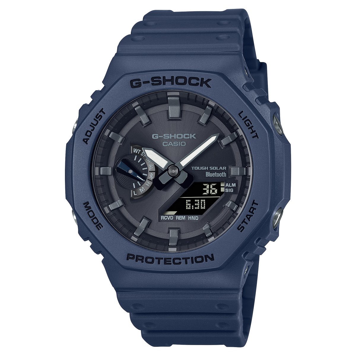 CASIO G-SHOCK GA-B2100-2AER originale – vista frontale orologio uomo ottagonale sottile blu (Bluetooth, Tough Solar, Carbon Core Guard)
