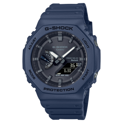CASIO G-SHOCK GA-B2100-2AER originale – vista frontale orologio uomo ottagonale sottile blu (Bluetooth, Tough Solar, Carbon Core Guard)