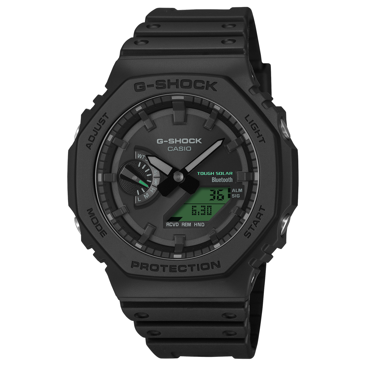 CASIO G-SHOCK GA-B2100BEG-1AER originale – vista frontale orologio ottagonale nero verde elettrico Bluetooth Tough Solar