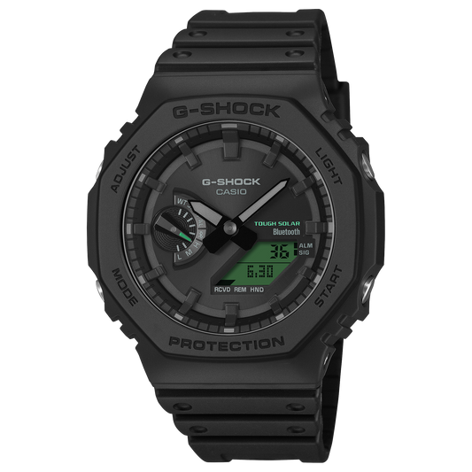 CASIO G-SHOCK GA-B2100BEG-1AER originale – vista frontale orologio ottagonale nero verde elettrico Bluetooth Tough Solar