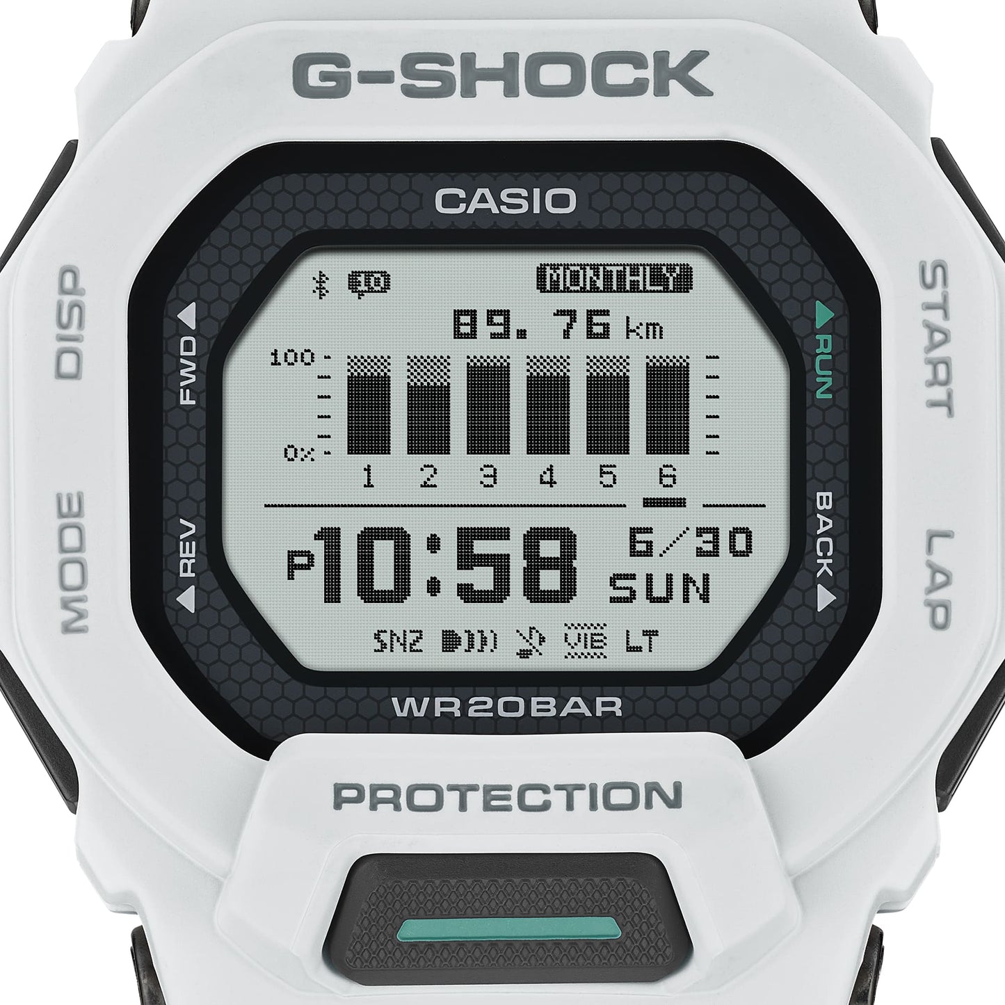 CASIO G-SHOCK GBD-200-7ER originale – vista laterale cassa (Bluetooth, MIP display, 200m, fitness tracker)
