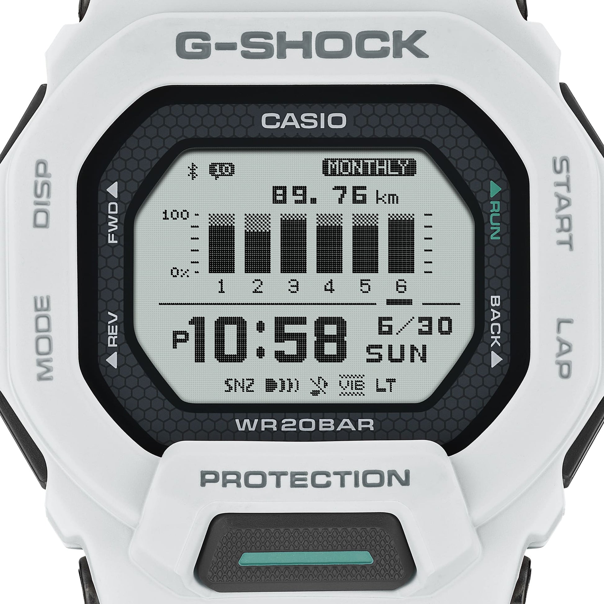 CASIO G-SHOCK GBD-200-7ER originale – vista laterale cassa (Bluetooth, MIP display, 200m, fitness tracker)