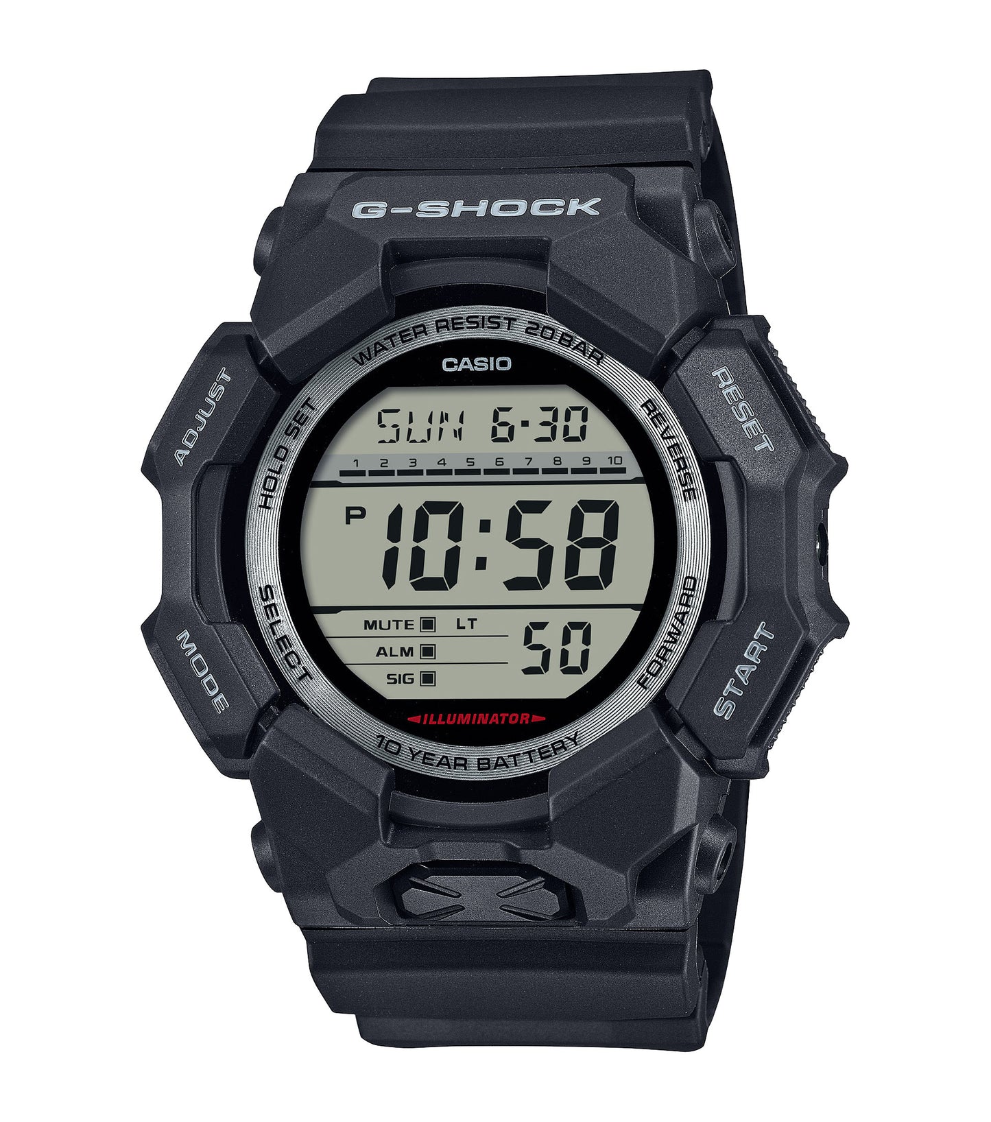 CASIO G-SHOCK GD-010-1ER originale – vista frontale orologio uomo (resistente 200m, antiurto, design sportivo)