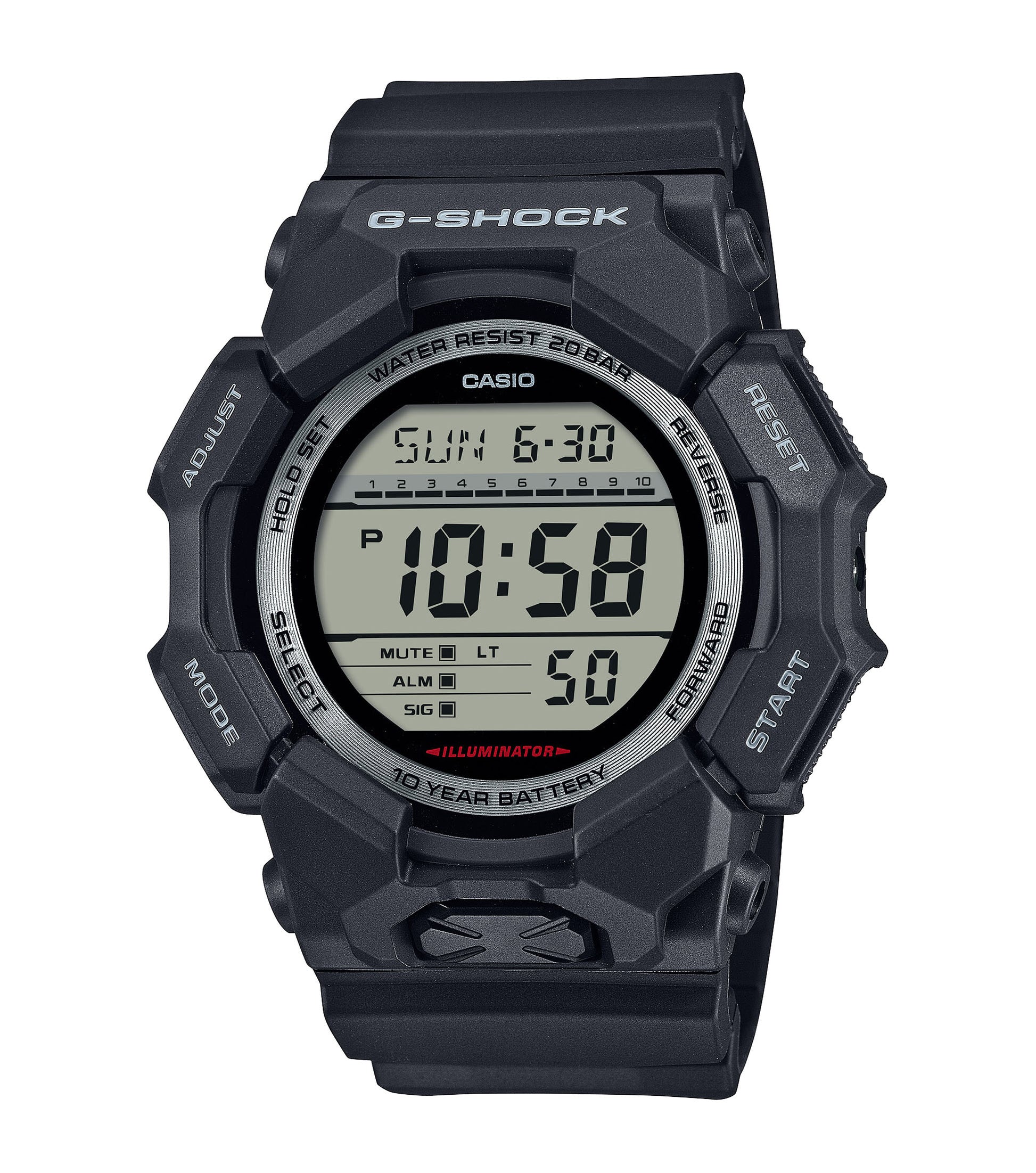 CASIO G-SHOCK GD-010-1ER originale – vista frontale orologio uomo (resistente 200m, antiurto, design sportivo)