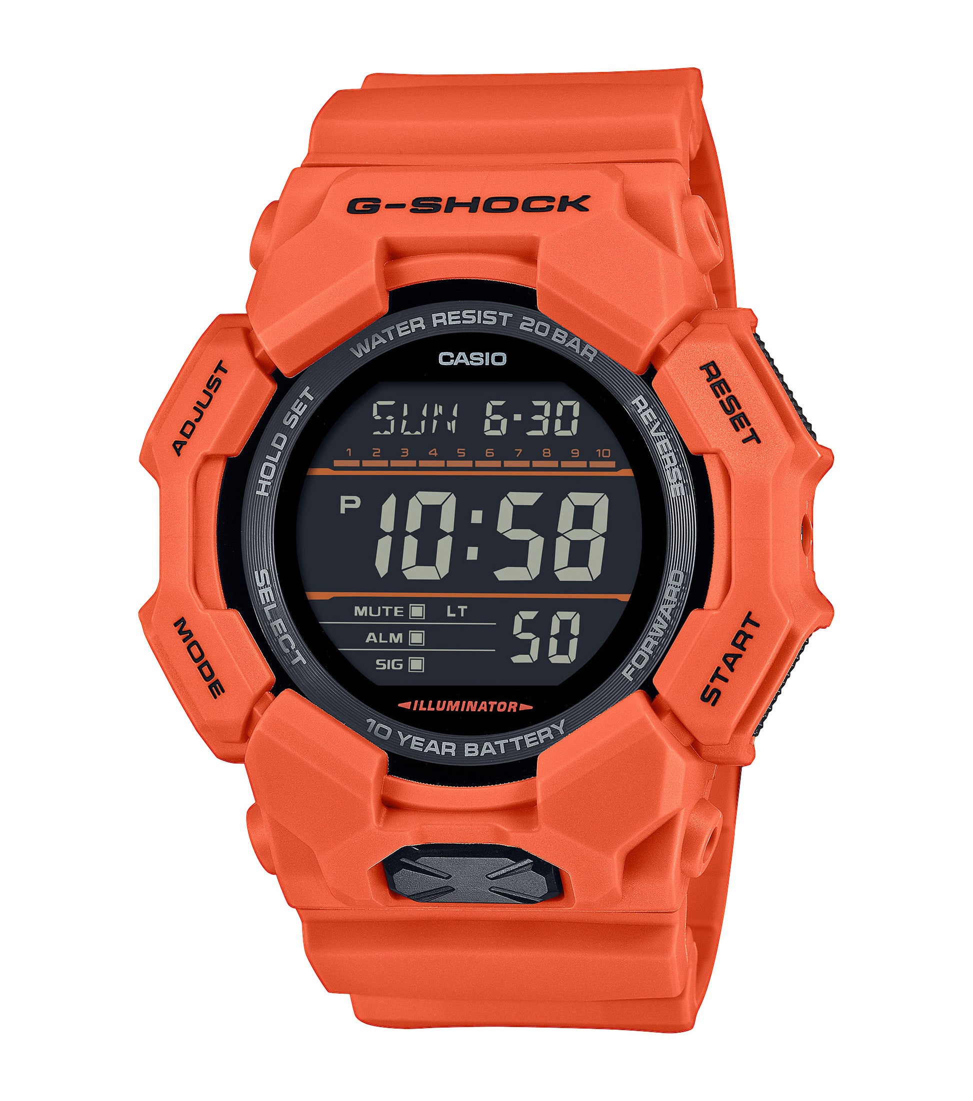 CASIO G-SHOCK GD-010-4ER originale – vista frontale orologio uomo (resistente 200m, antiurto, design sportivo)