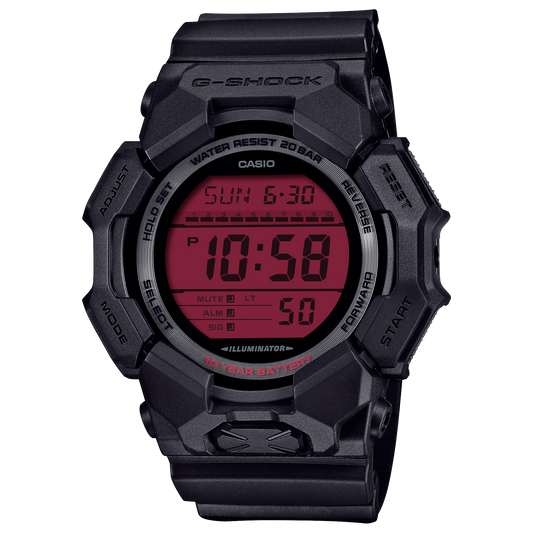 CASIO G-SHOCK GD010BBR-1ER originale – vista frontale orologio uomo (Shock Resist, 200m, LED, design total black)