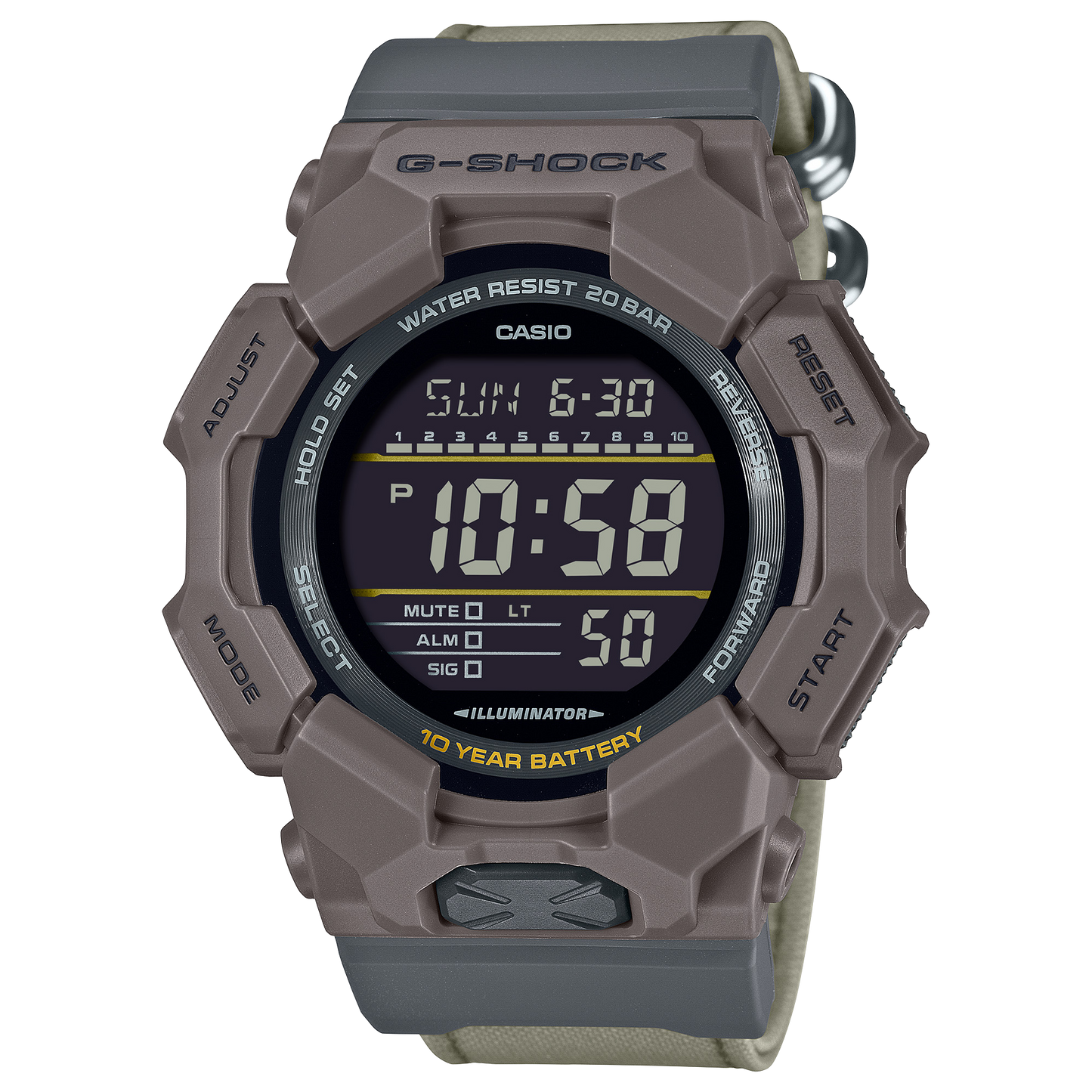 CASIO G-SHOCK GD-010CE-5ER originale – vista frontale orologio uomo (Shock Resist, 200m, LED, design robusto)