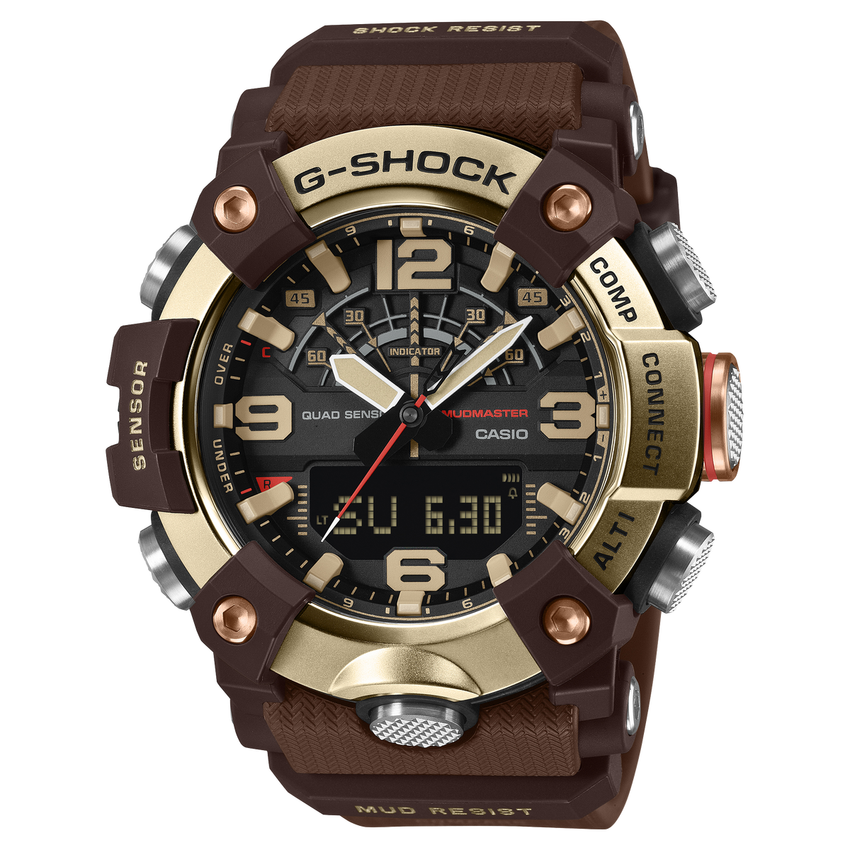 CASIO G-SHOCK GG-B100XMH-5AER originale – Mudmaster Master in Horizon Gold, ghiera acciaio oro, cinturino marrone
