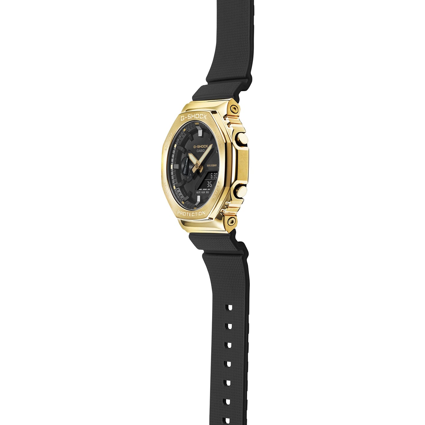 CASIO G-SHOCK GM-2100G-1A9ER originale – vista laterale cassa (Shock Resist, 200m, cassa metal, analogico-digitale)