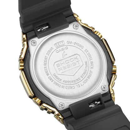 CASIO G-SHOCK GM-2100G-1A9ER originale – dettaglio struttura e protezione (Shock Resist, 200m, cassa metal, analogico-digitale)