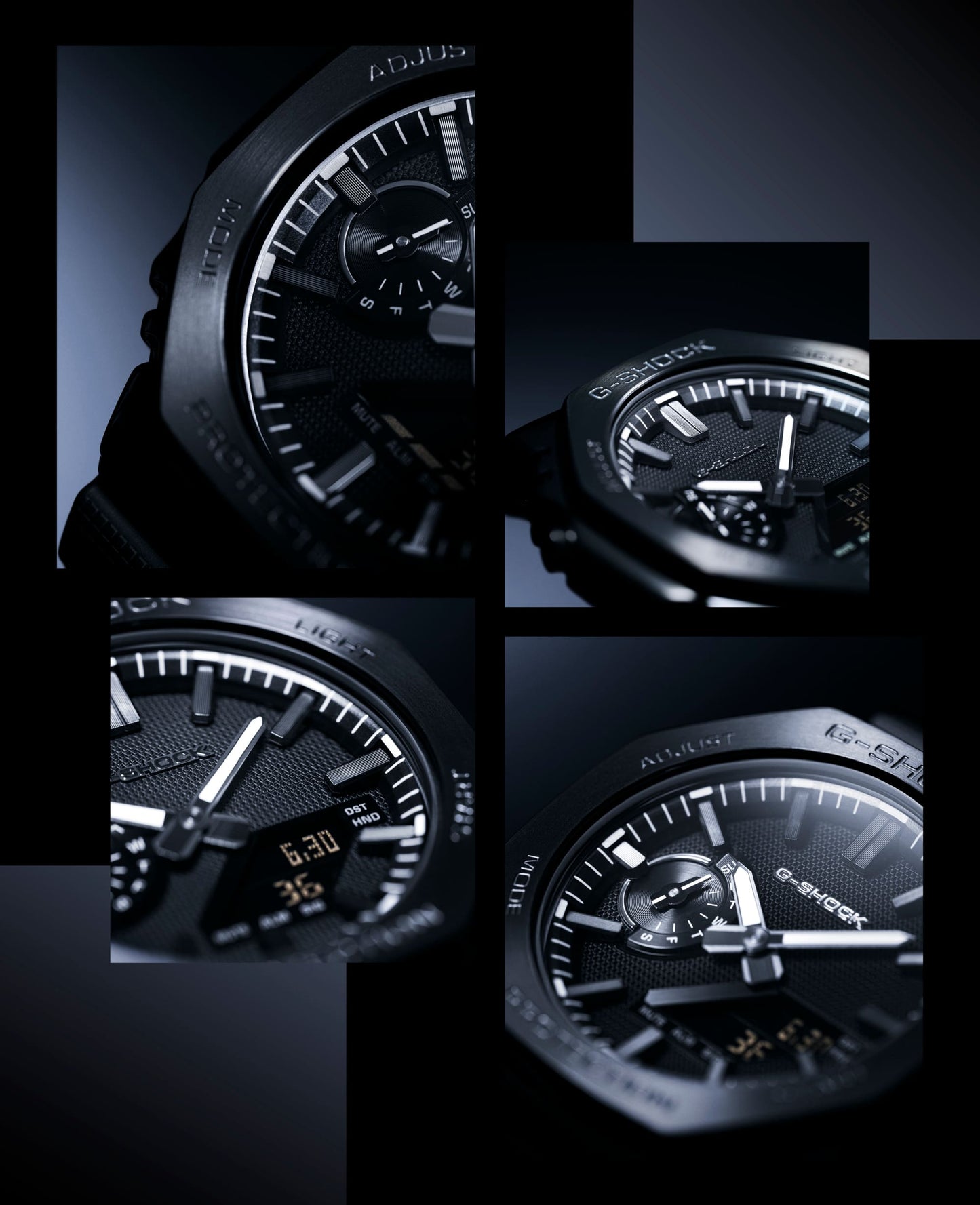 CASIO G-SHOCK GM-2100LXB-1AER originale – dettaglio finitura opaca nera LUXE BLACK con accenti argentati