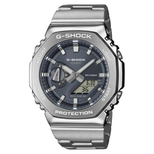 CASIO G-SHOCK GM-2110D-8AER originale – orologio uomo acciaio silver design ottagonale (Shock Resist, 200m)