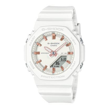 CASIO G-SHOCK GMA-P2100M-7AER originale – vista frontale orologio uomo ottagonale compatto bianco (20 bar)