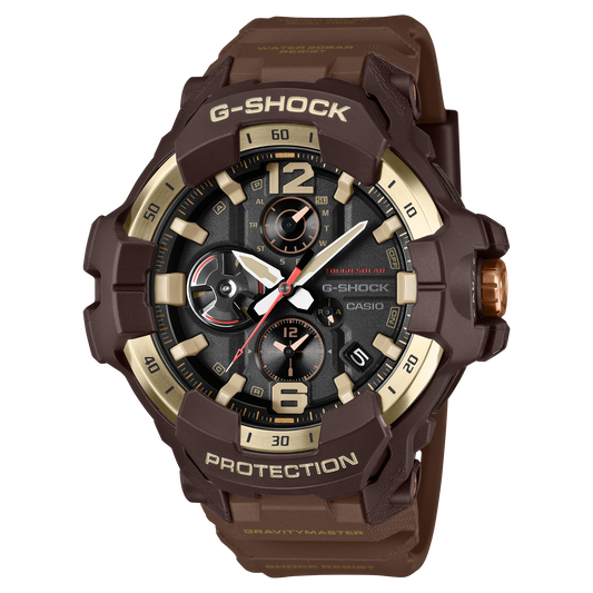 CASIO G-SHOCK GR-B300H-5AER originale – Gravitymaster Master in Horizon Gold, ghiera acciaio oro, cinturino marrone