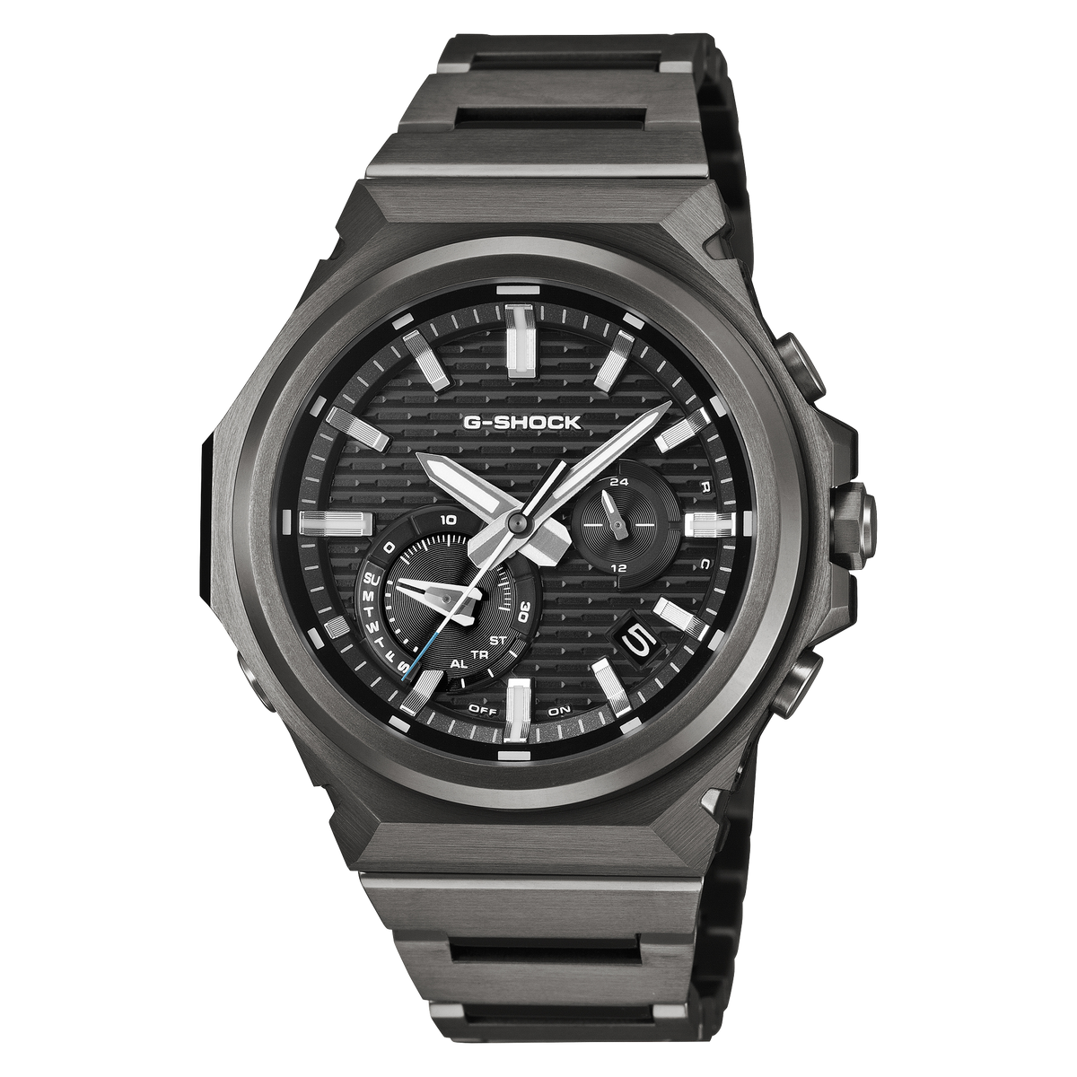 CASIO G-SHOCK G-STEEL GST-B1000BD-1AER originale – vista frontale orologio in acciaio nero ion-plated
