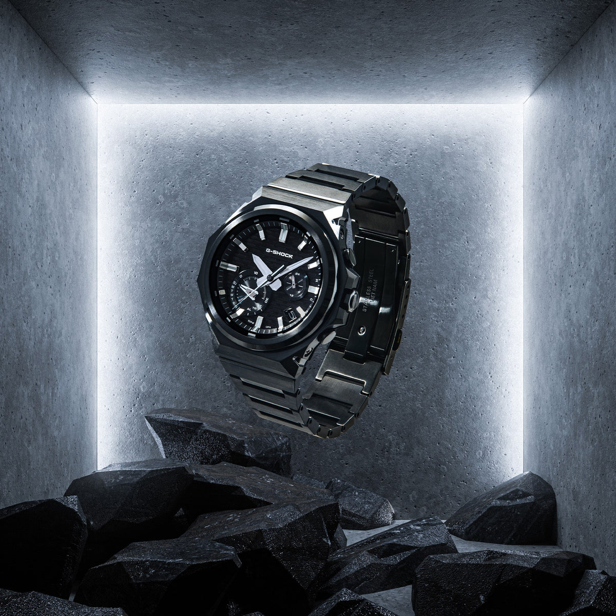 CASIO G-SHOCK G-STEEL GST-B1000BD-1AER originale – immagine chiave lunetta senza logo acciaio nero ion-plated