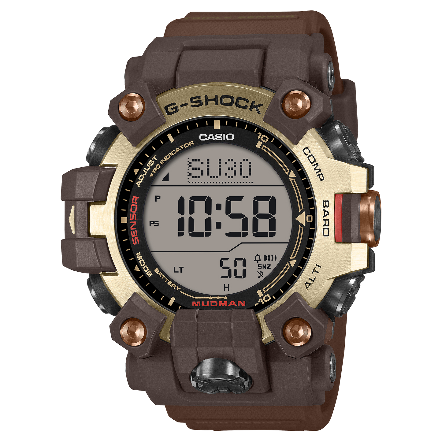 CASIO G-SHOCK GW-9500MH-5ER originale – Mudman Master in Horizon Gold, ghiera acciaio oro, cinturino marrone