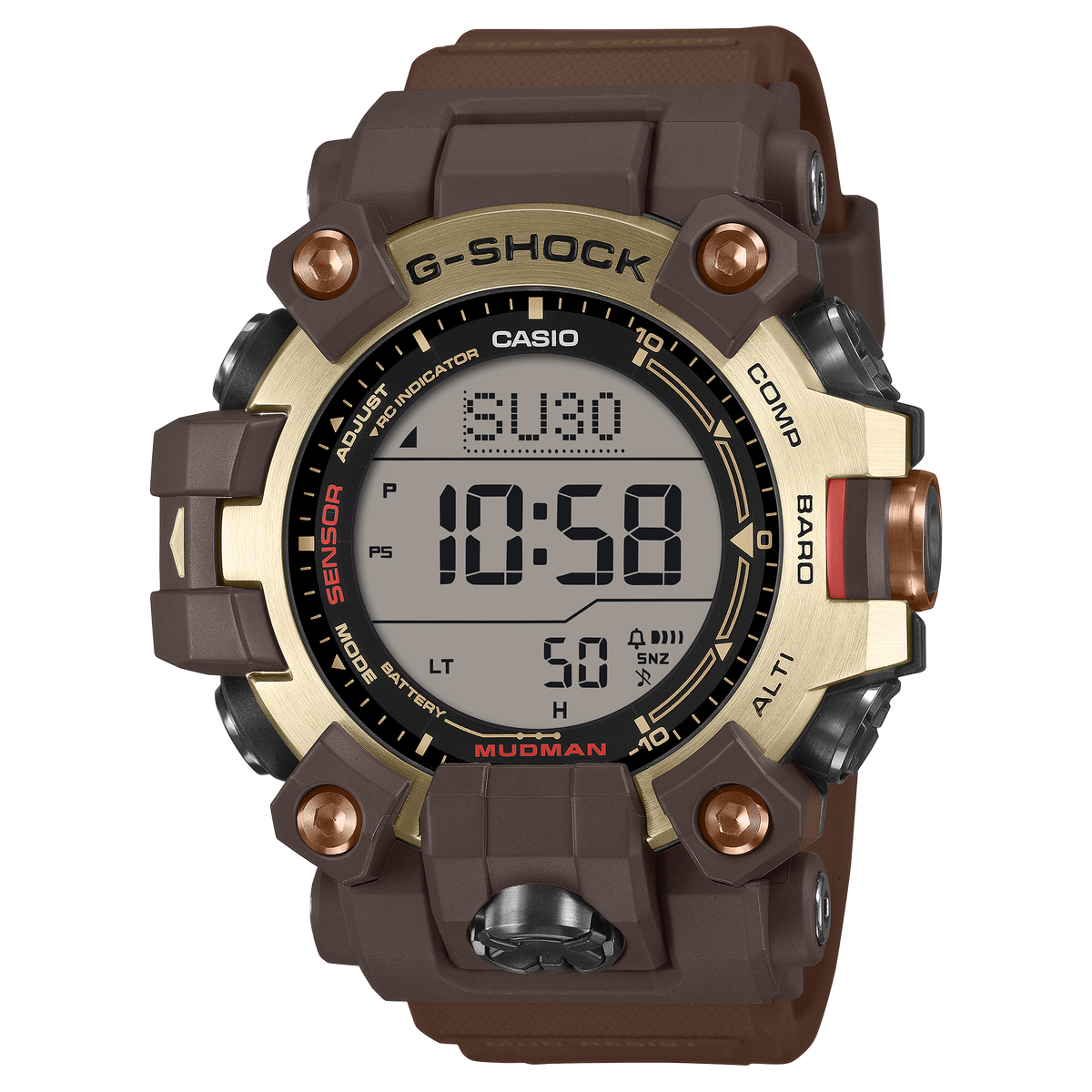 CASIO G-SHOCK GW-9500MH-5ER originale – Mudman Master in Horizon Gold, ghiera acciaio oro, cinturino marrone