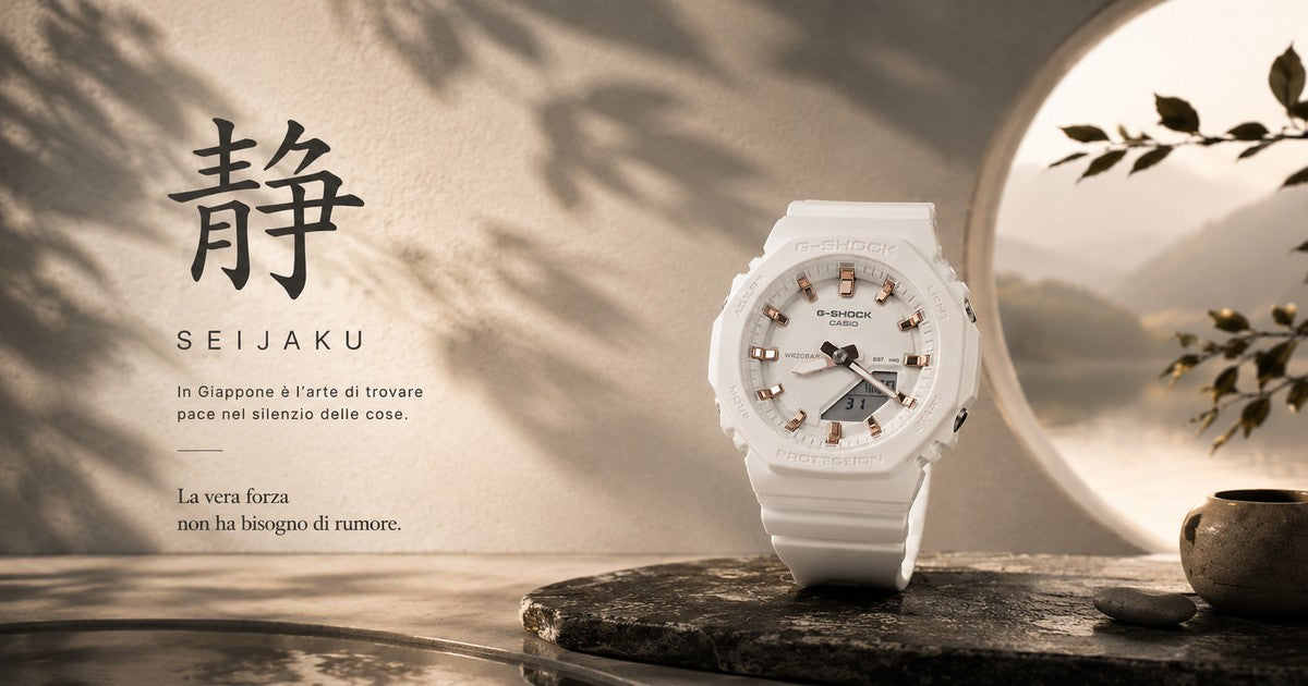 CASIO G-SHOCK GMA-P2100M-7AER originale – SEIJAKU, orologio bianco ottagonale compatto con indici oro rosa, ERAORA Roma