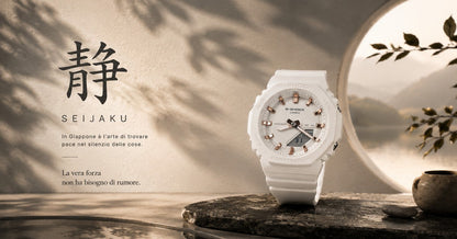 CASIO G-SHOCK GMA-P2100M-7AER originale – SEIJAKU, orologio bianco ottagonale compatto con indici oro rosa, ERAORA Roma