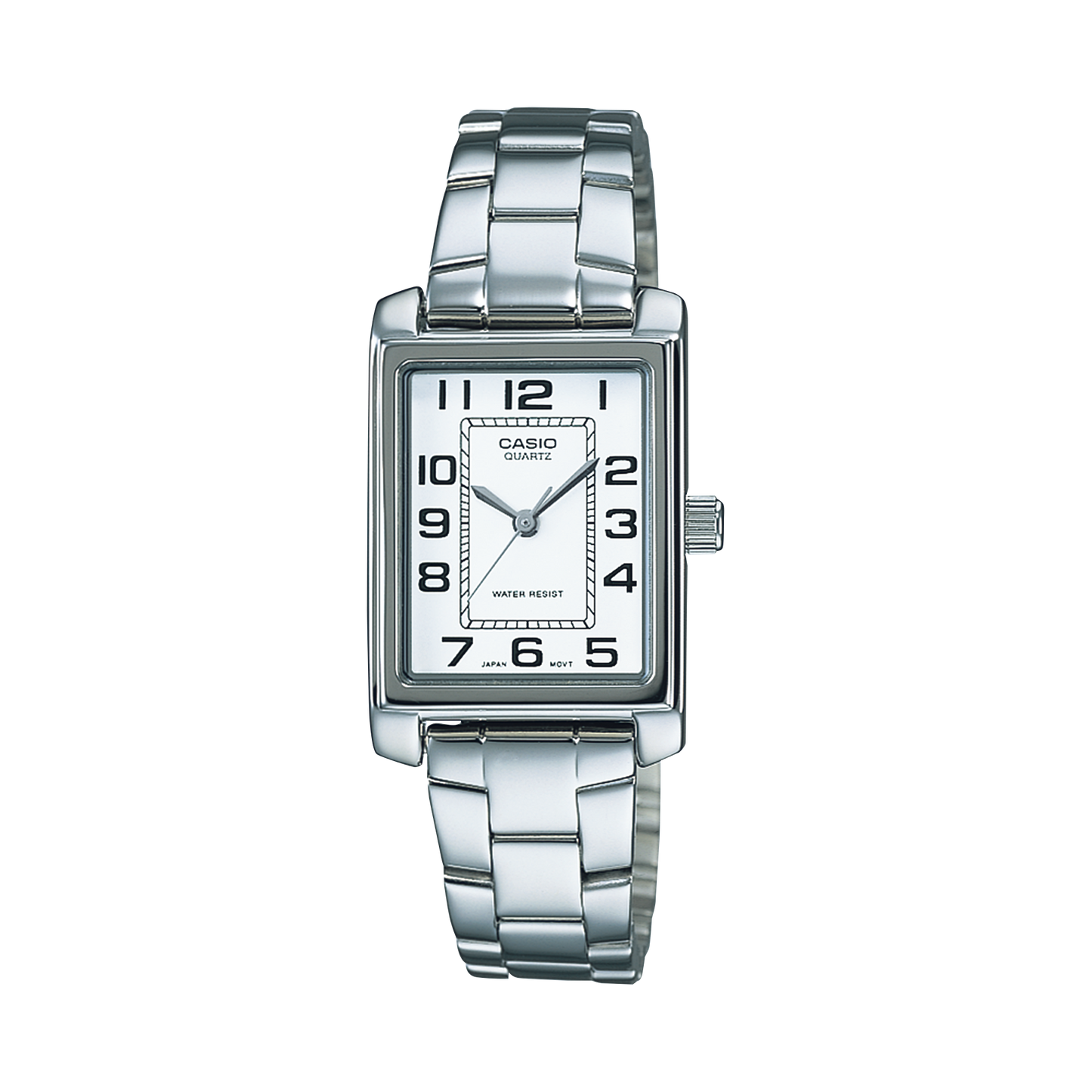 CASIO LTP-1234PD-7BEG originale – vista frontale orologio donna (acciaio, quadrante bianco, formato verticale)