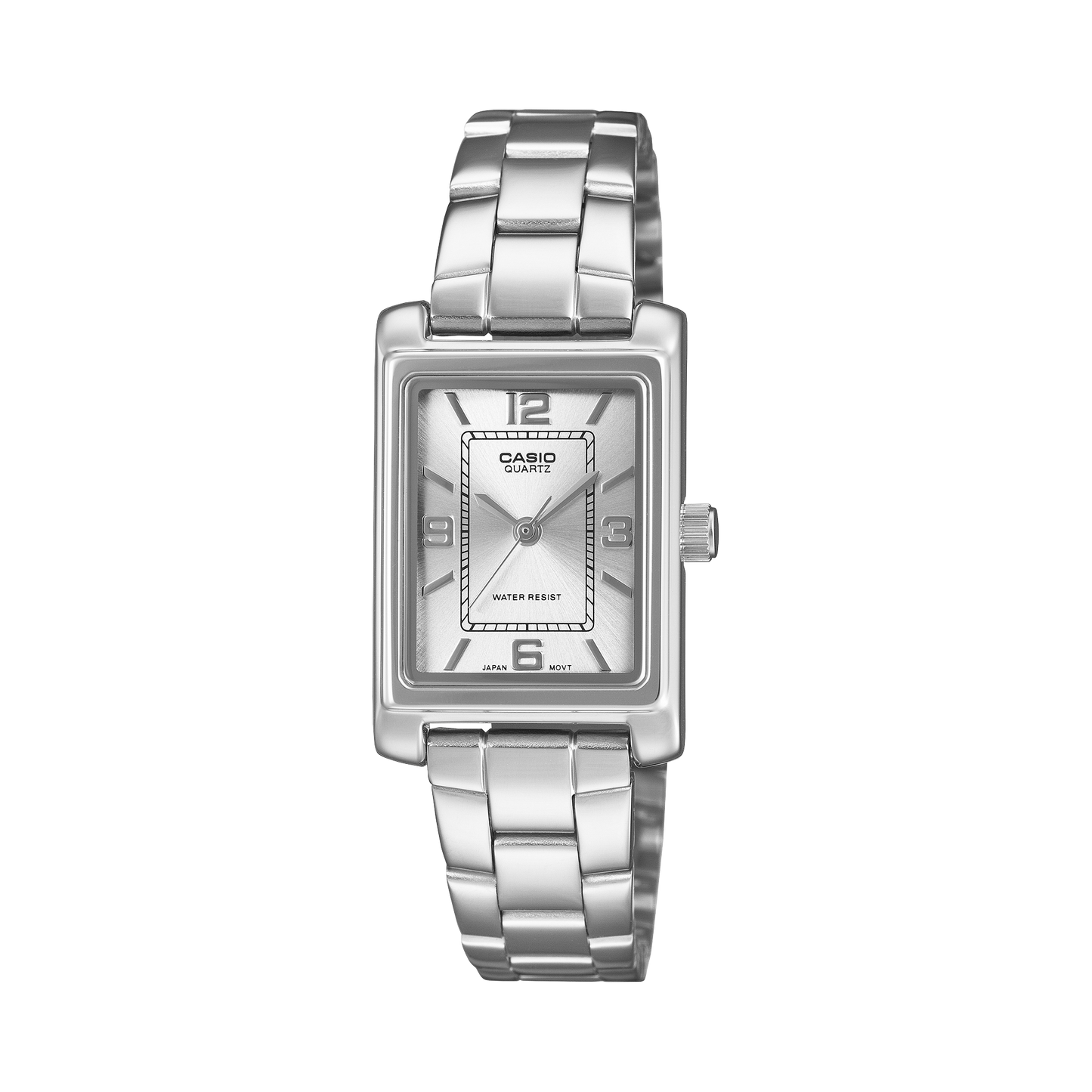 CASIO LTP-1234PDD-7AEF originale – vista frontale orologio donna (acciaio, cassa tonneau rettangolare)