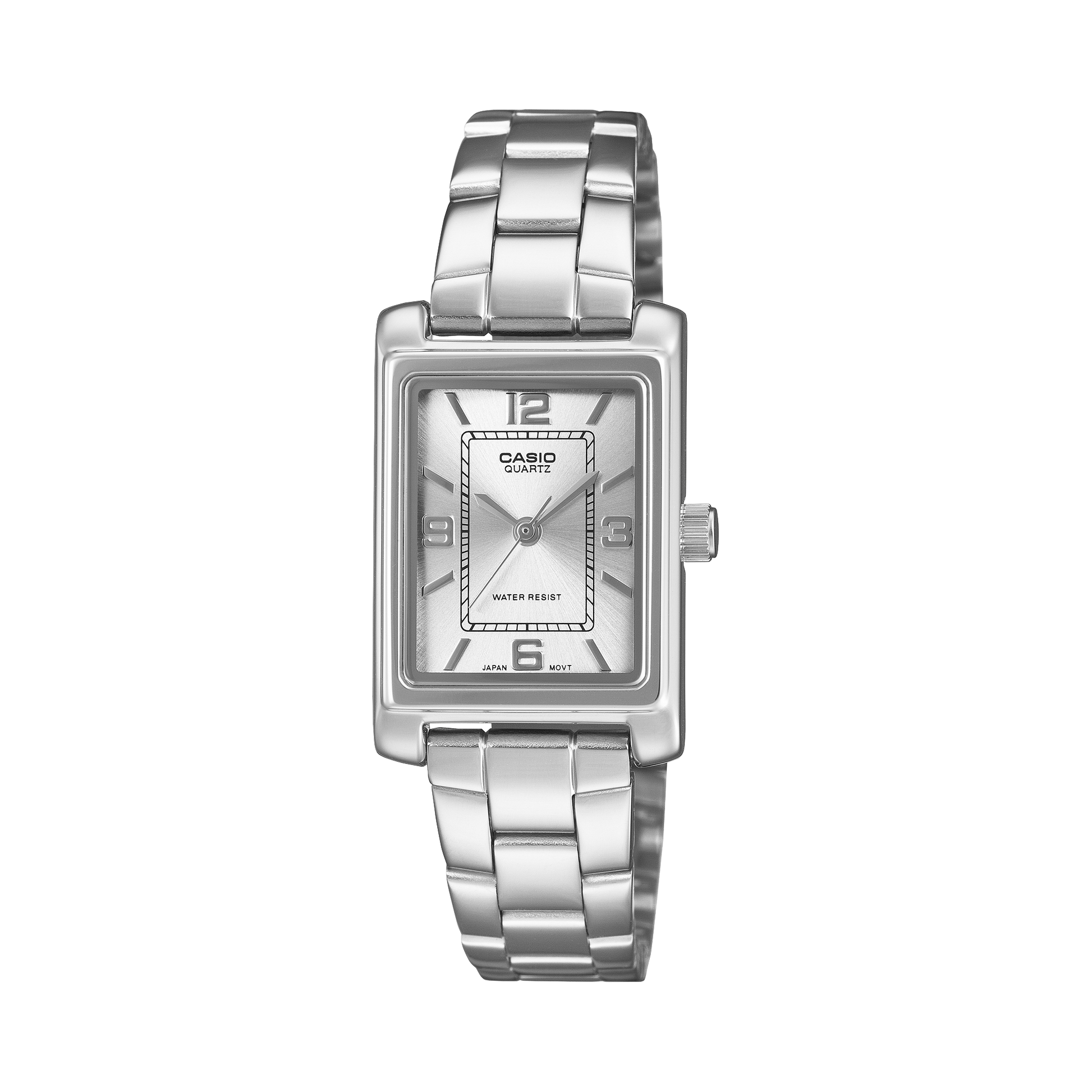 CASIO LTP-1234PDD-7AEF originale – vista frontale orologio donna (acciaio, cassa tonneau rettangolare)