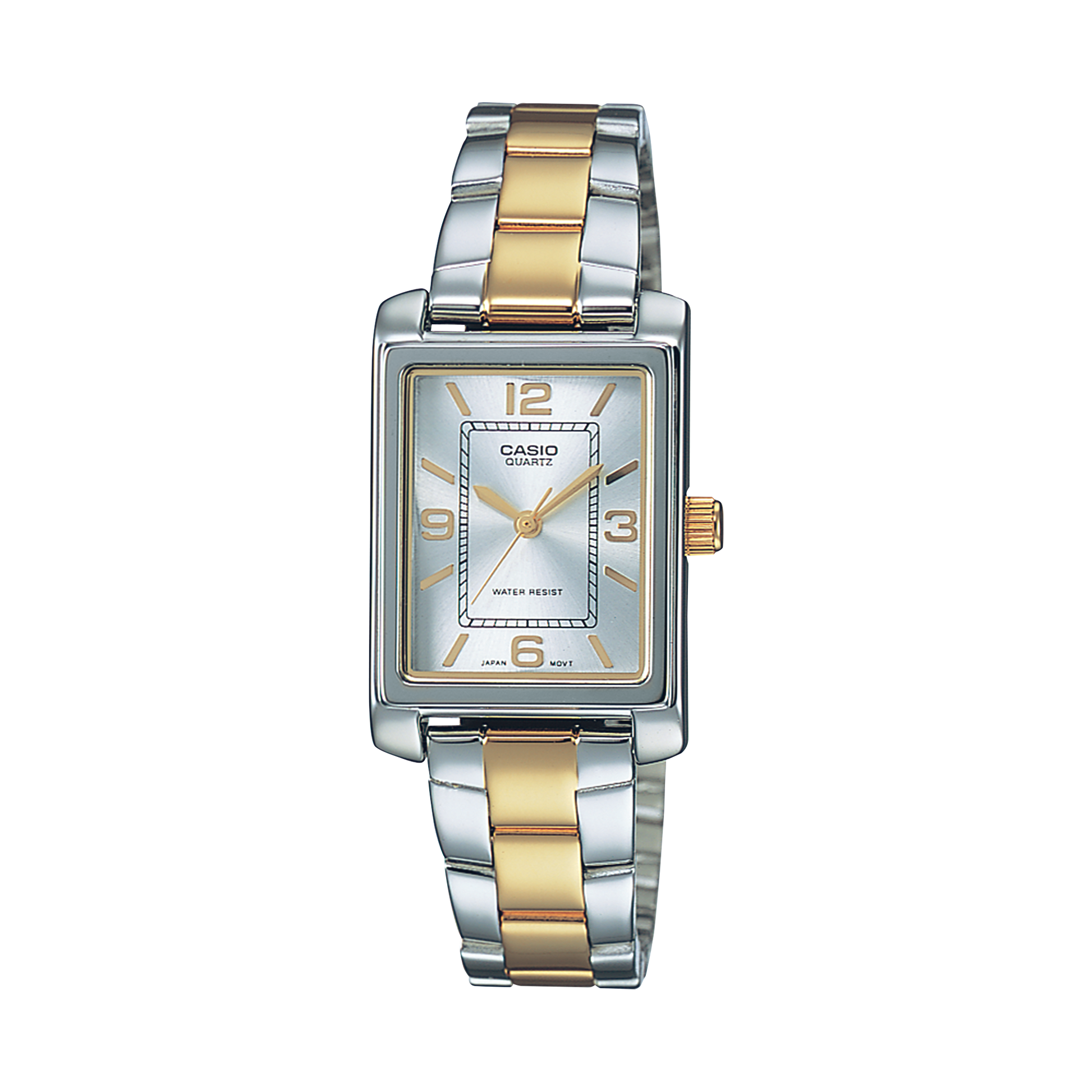 CASIO LTP-1234PSG-7AEG originale – vista frontale orologio donna (bracciale acciaio, datario)