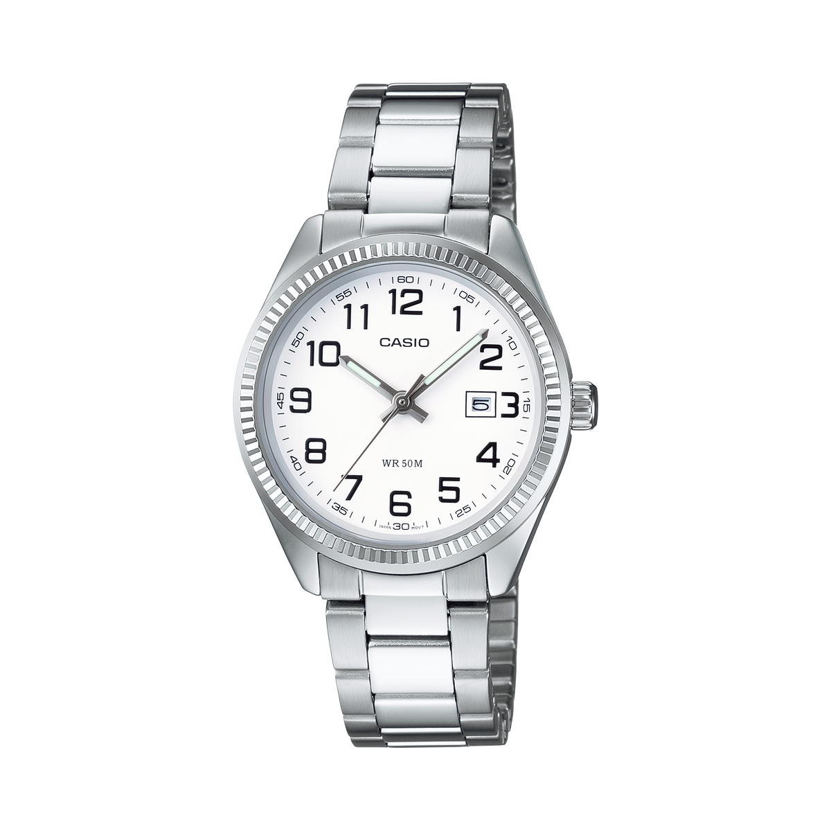 CASIO LTP-1302PD-7BVEG originale – vista frontale orologio donna (acciaio, datario)