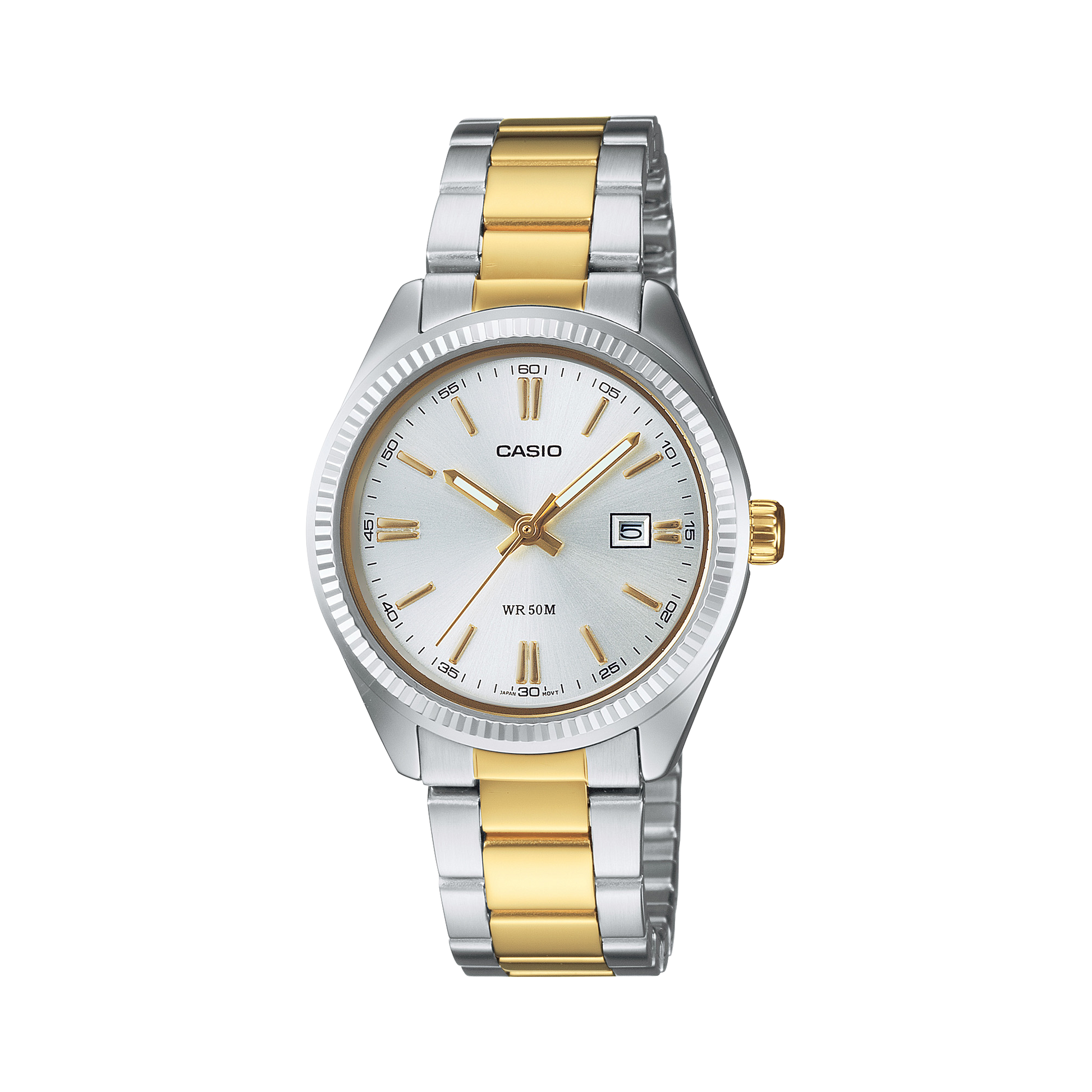 CASIO LTP-1302PSG-7AVEG originale – vista frontale orologio donna (acciaio, datario)