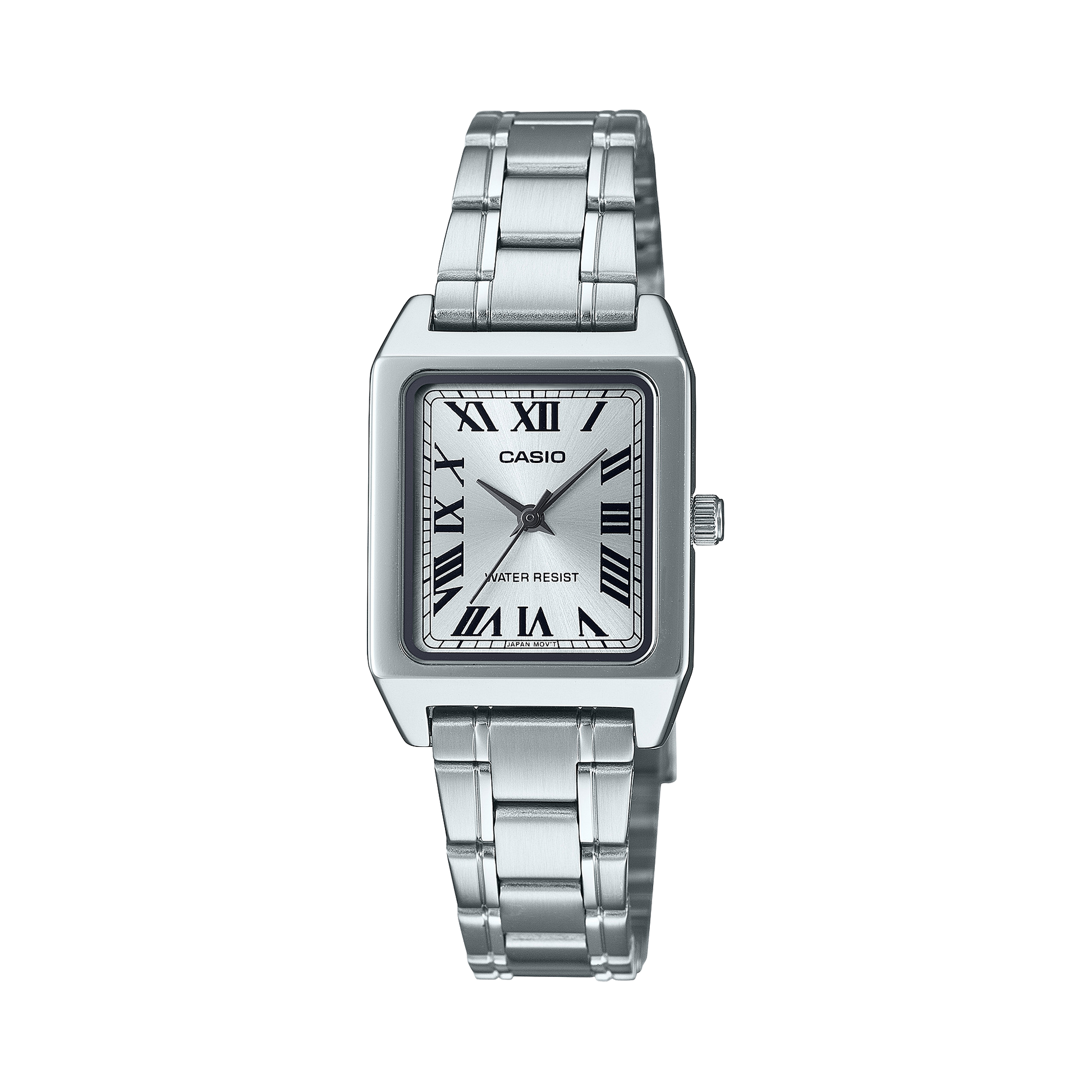 CASIO LTP-B150D-7BEF originale – vista frontale orologio donna (acciaio, quadrante bianco, numeri romani)