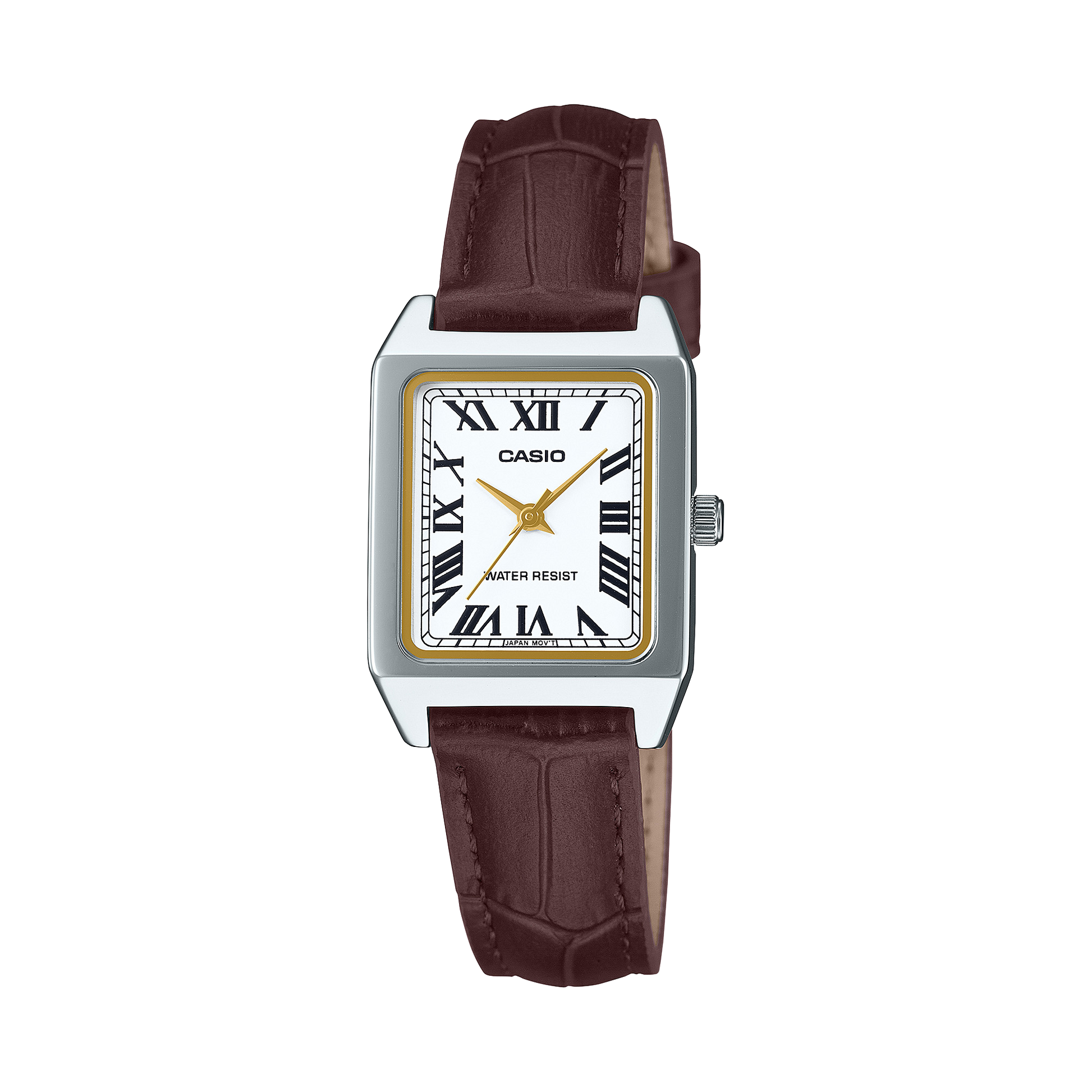 CASIO LTP-B150L-7B2EF originale – vista frontale orologio donna (acciaio, cinturino pelle, numeri romani)
